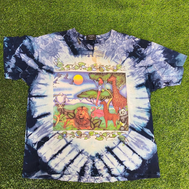 90s ANIMAL BLUE TIE DYE T-SHIRT, XL - Banana Stand