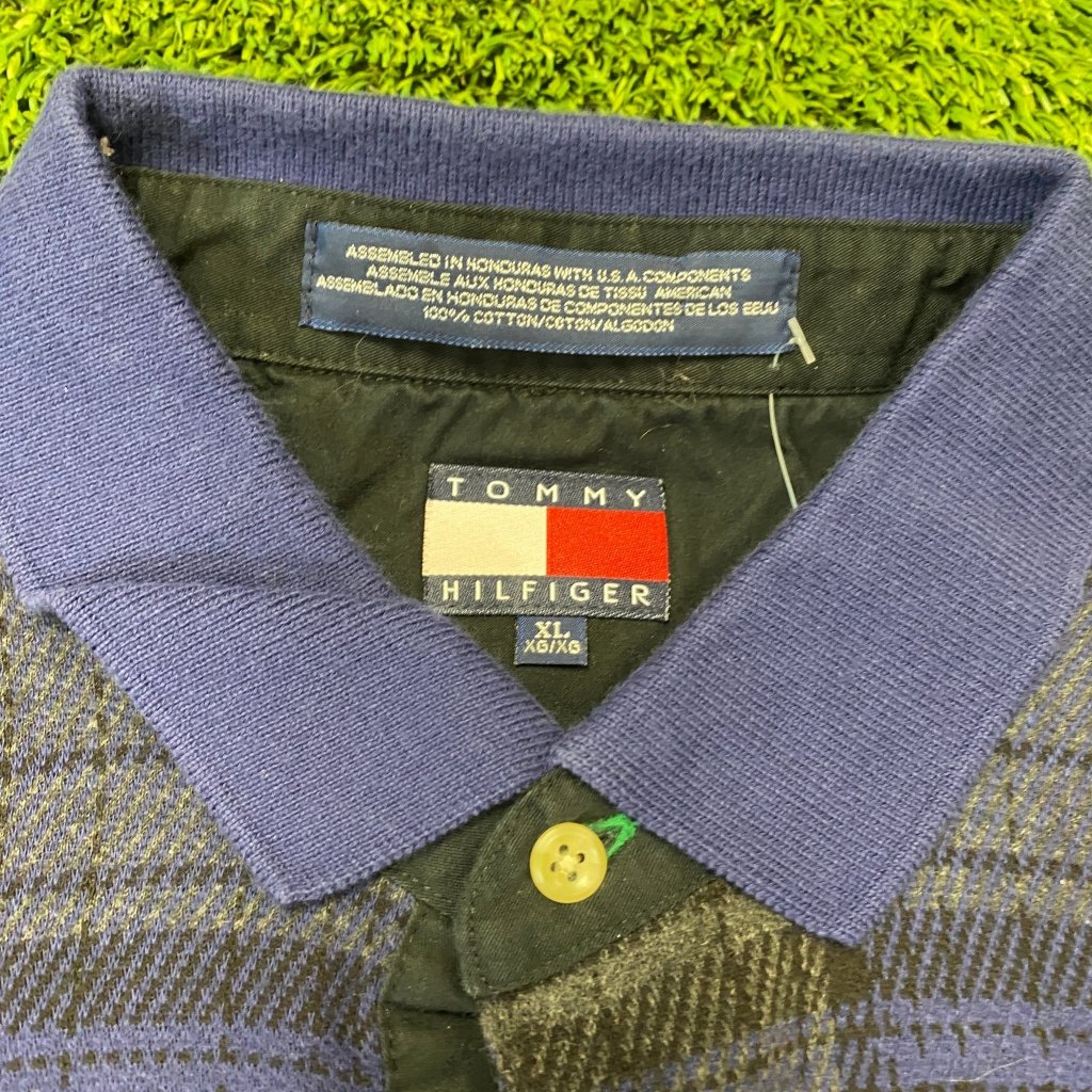 Vintage Tommy Hilfiger Plaid Polo, Navy - Banana Stand