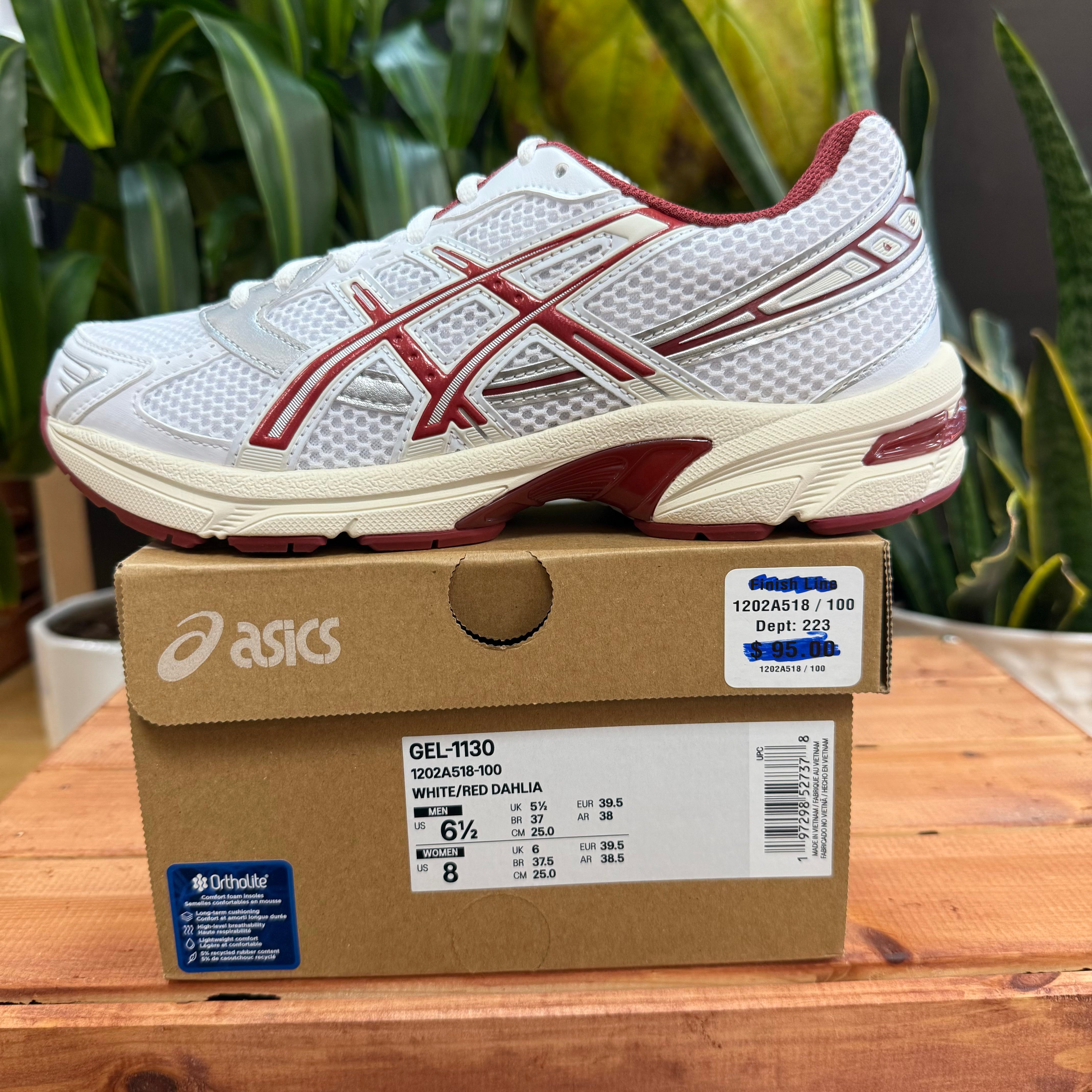 ASICS Gel-1130 White Red Dahlia, Mens 6.5, W8