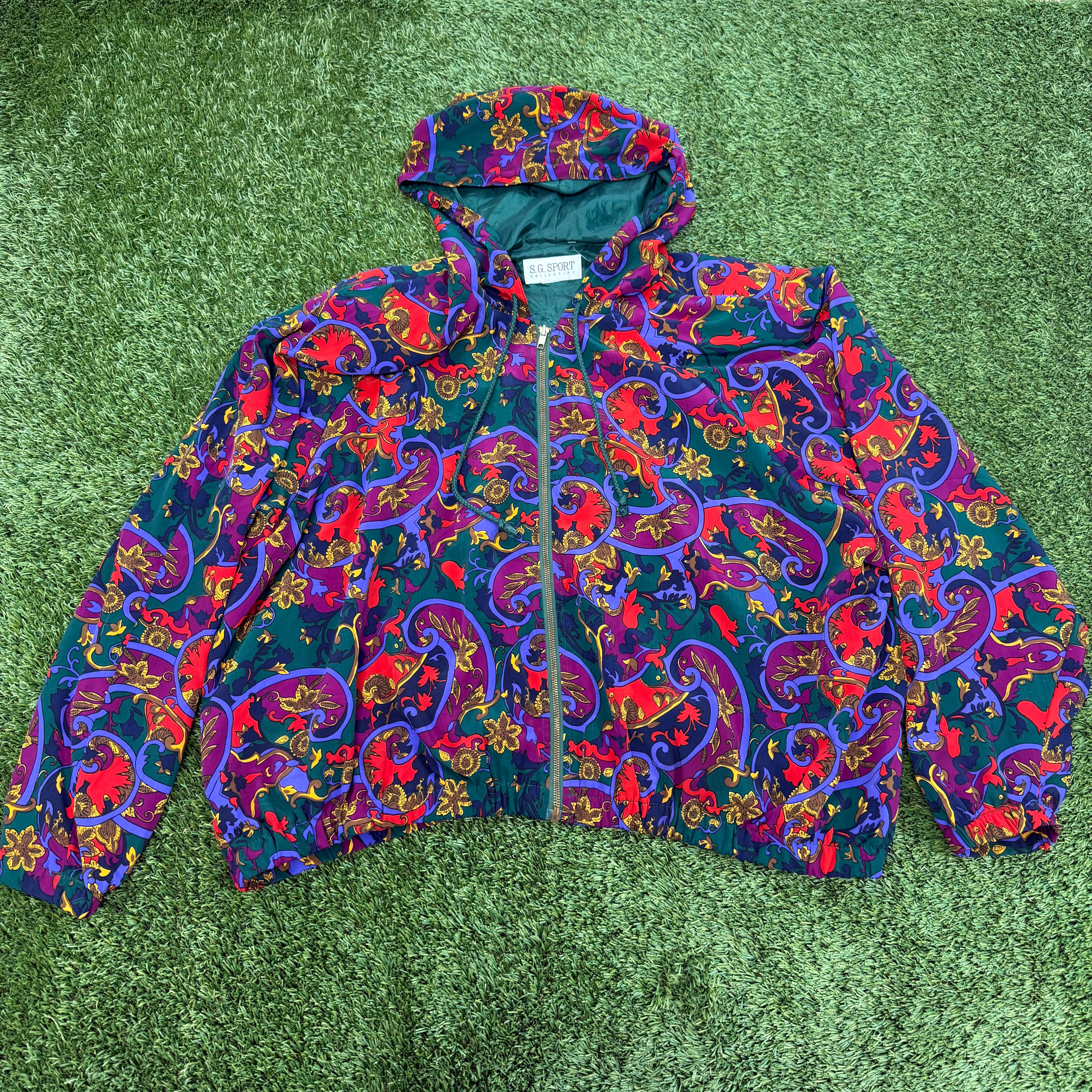 Vintage Patterned Windbreaker W/ Shoulder Pads