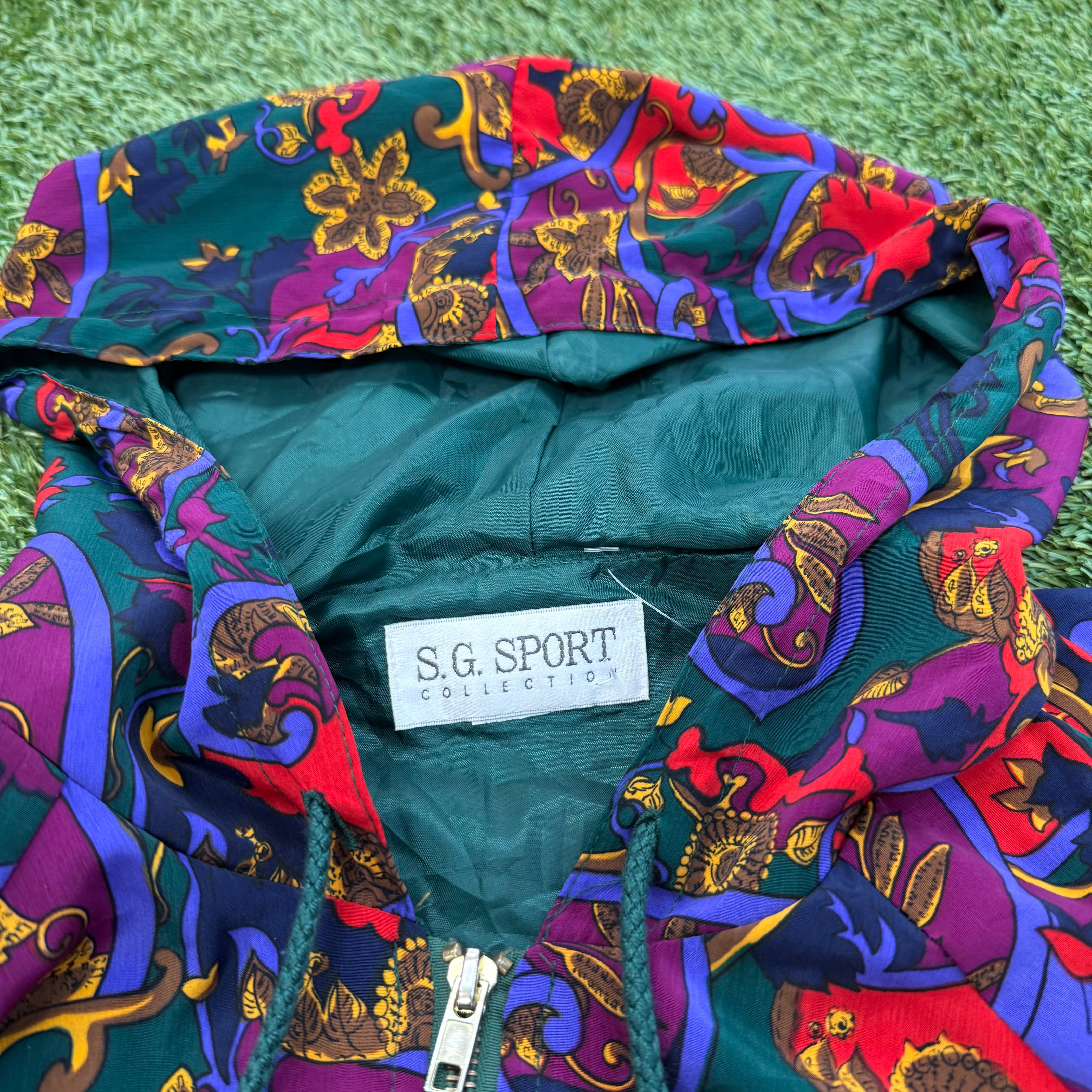 Vintage Patterned Windbreaker W/ Shoulder Pads