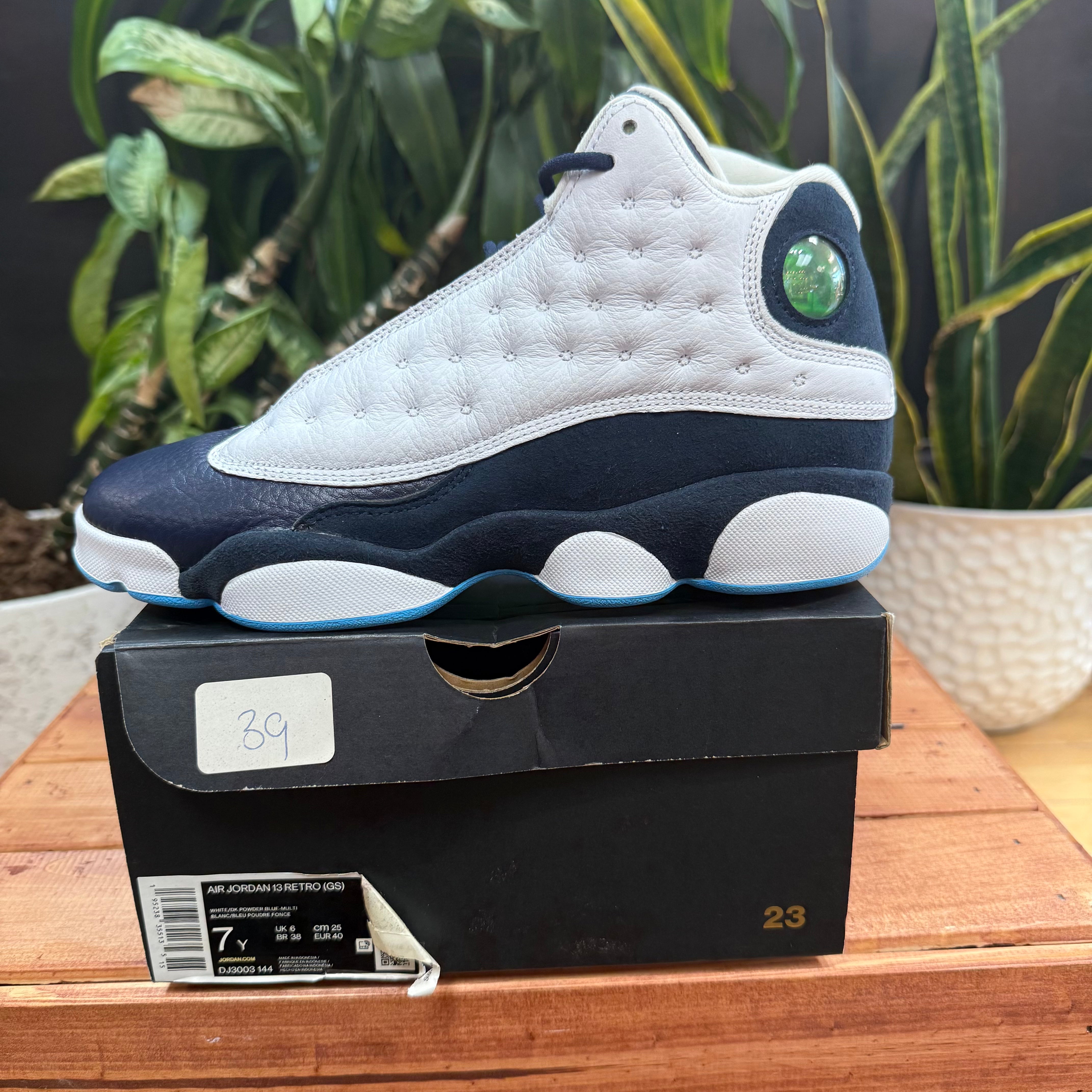 Jordan 13 Retro White Obsidian Powder Blue, Mens 7, W8.5