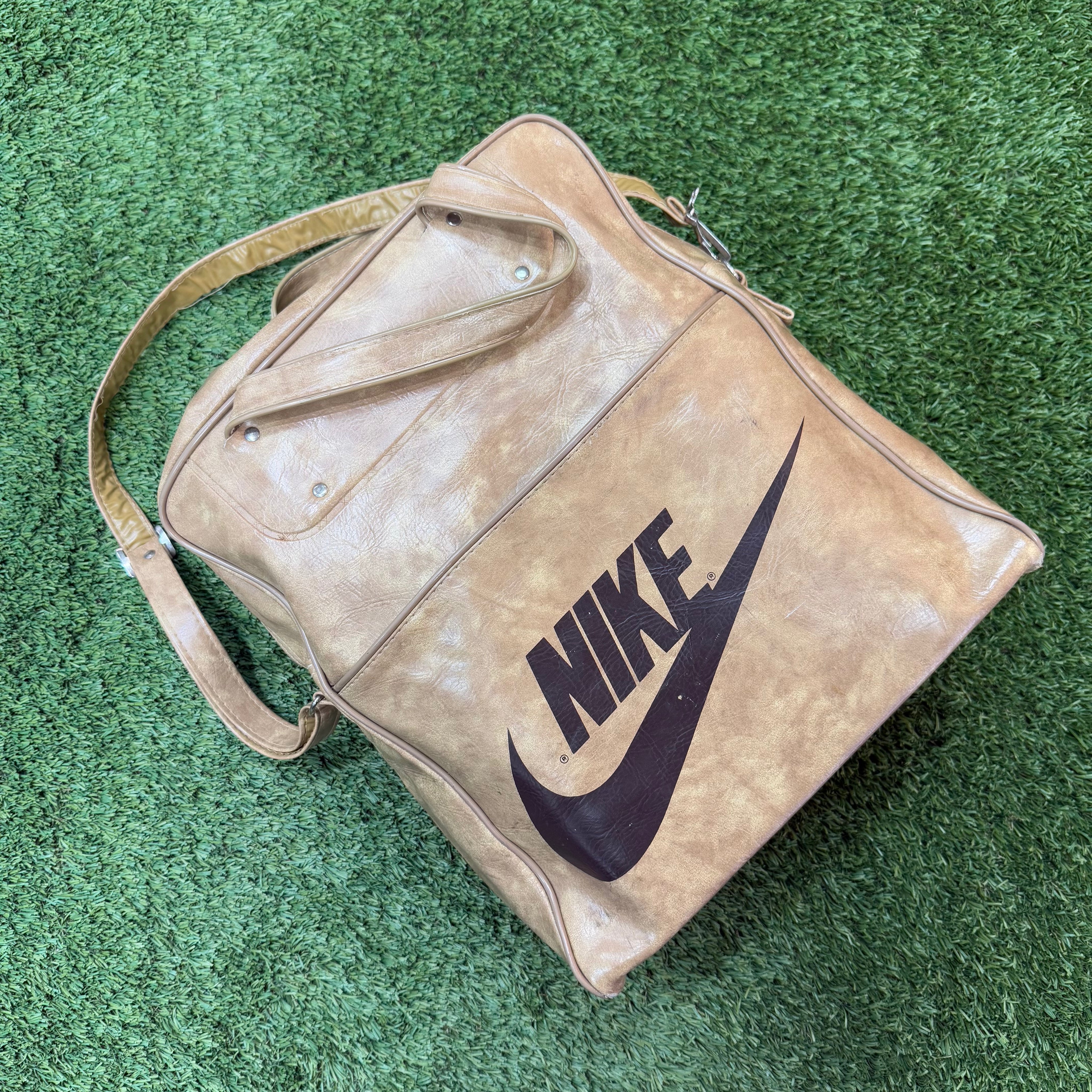 Nike Vintage 1970s Swoosh/Spellout Tan Bag