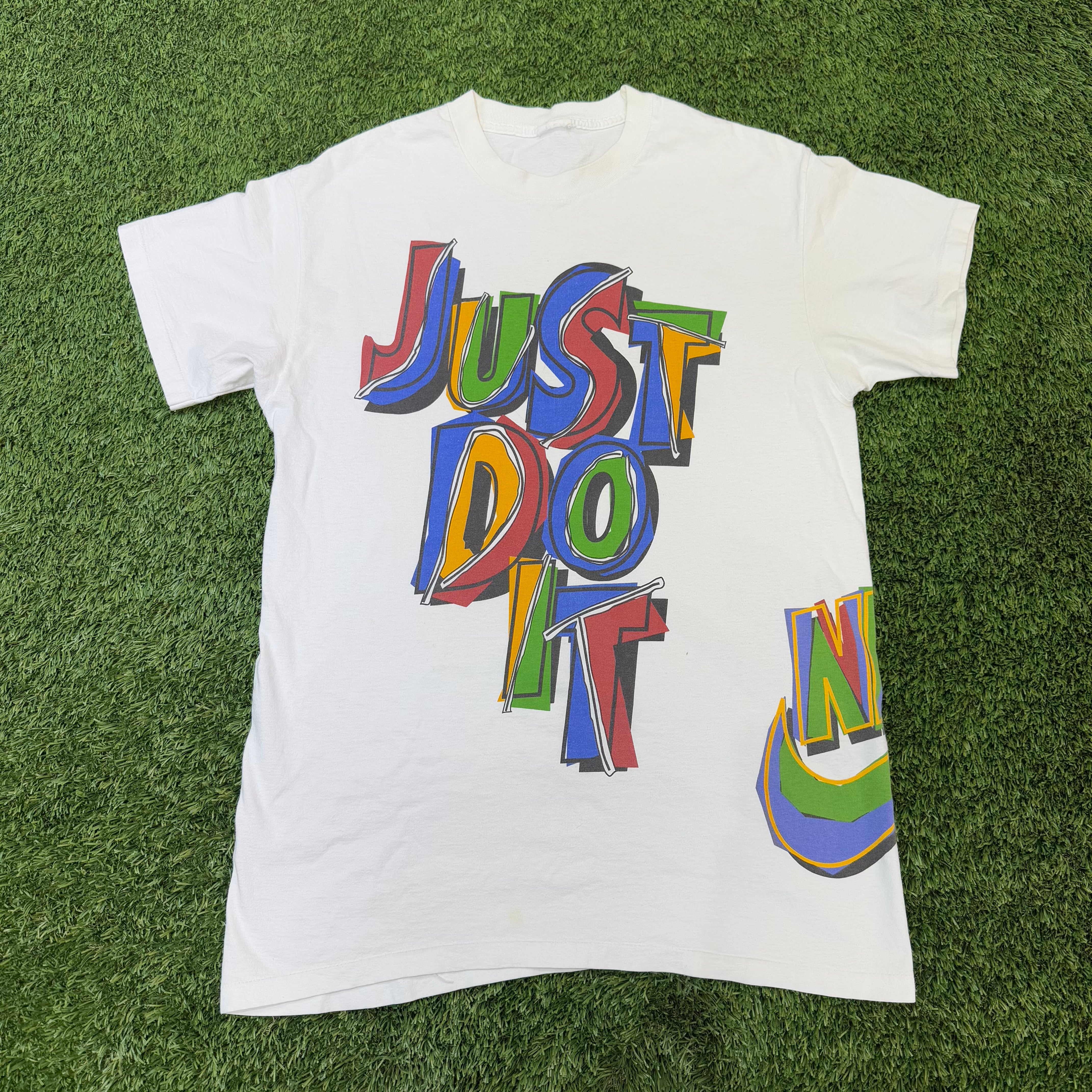 Nike Vintage White 'Just Do It' Short Sleeve Shirt, L