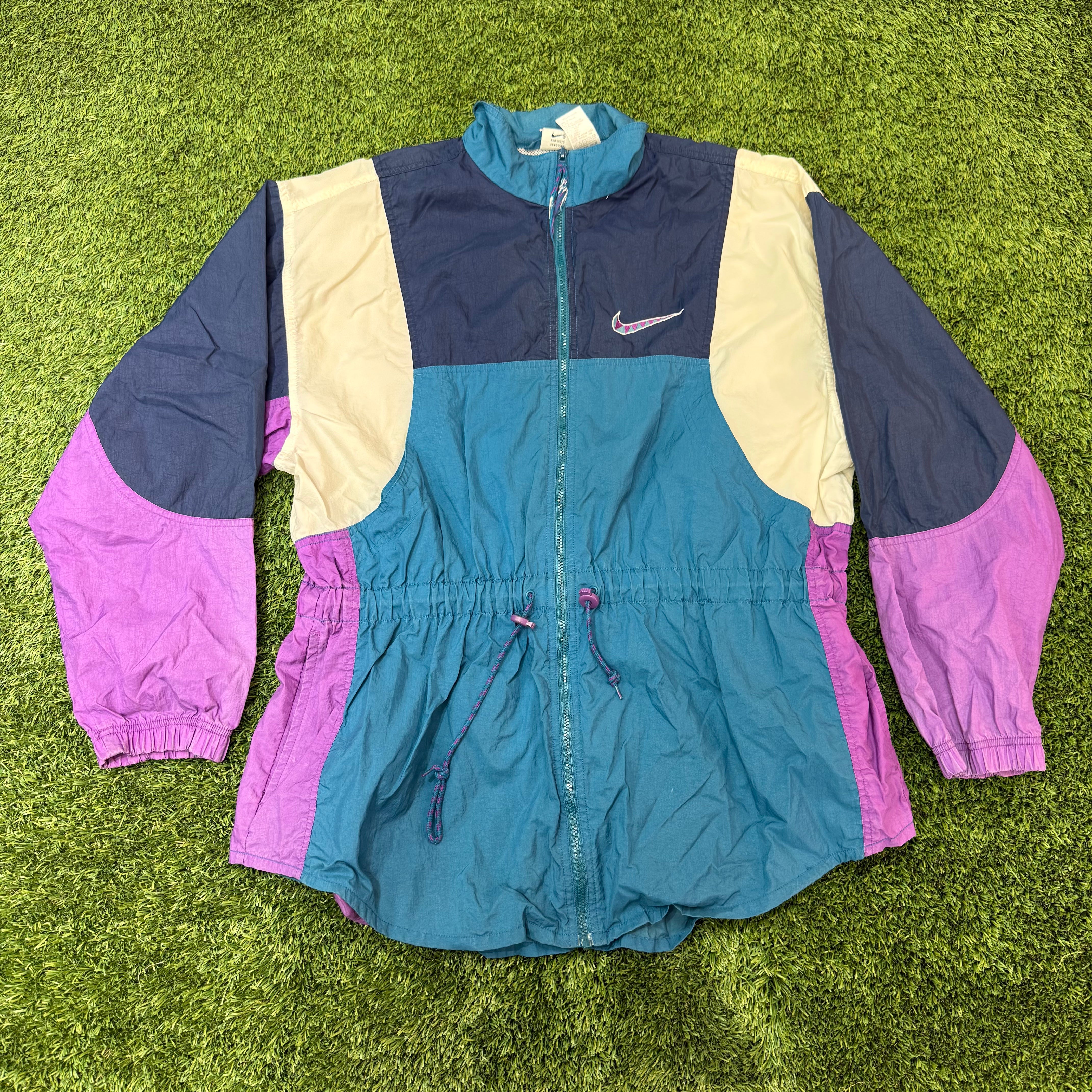 Nike Vintage Purple and Navy Colorblock Windbreaker, L