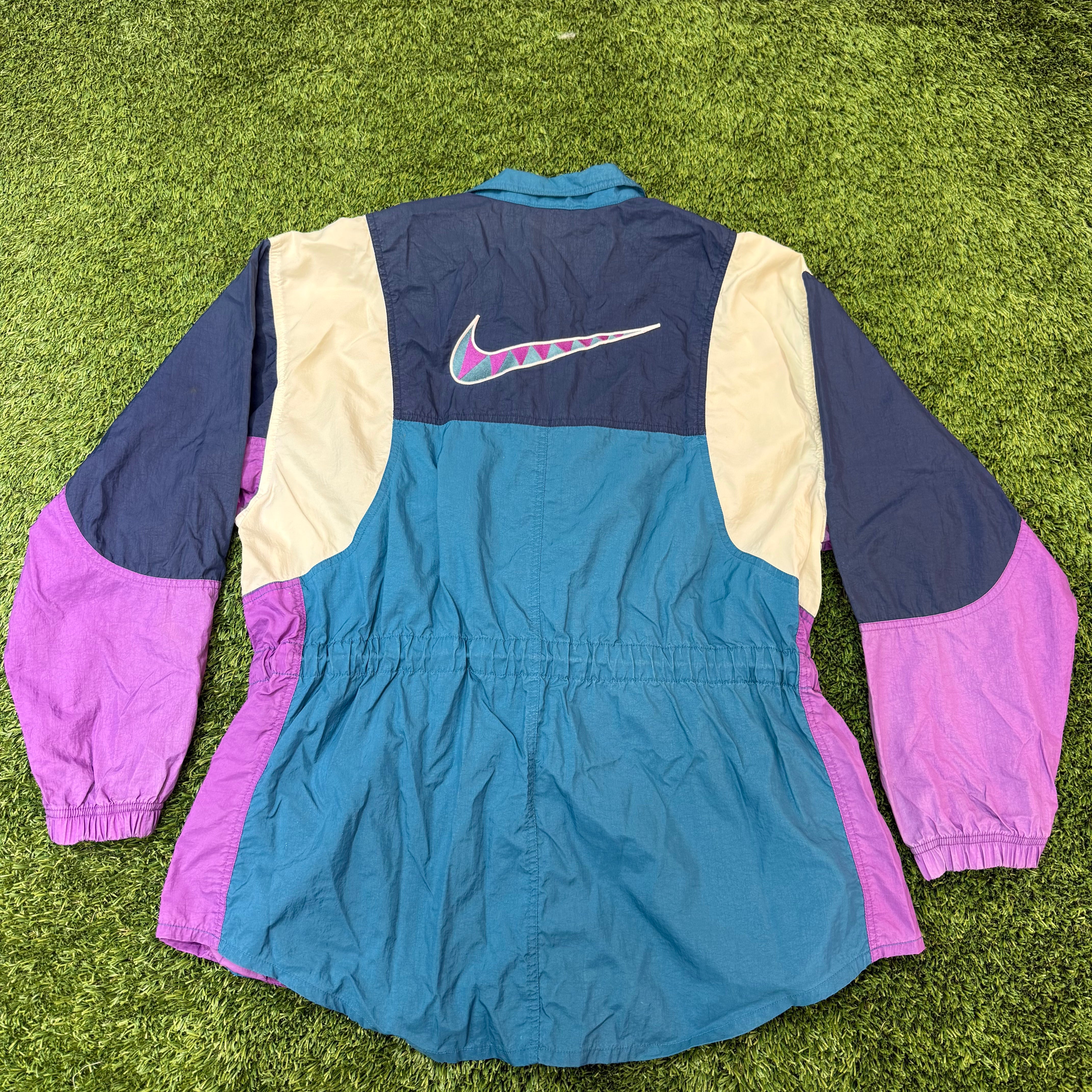 Nike Vintage Purple and Navy Colorblock Windbreaker, L