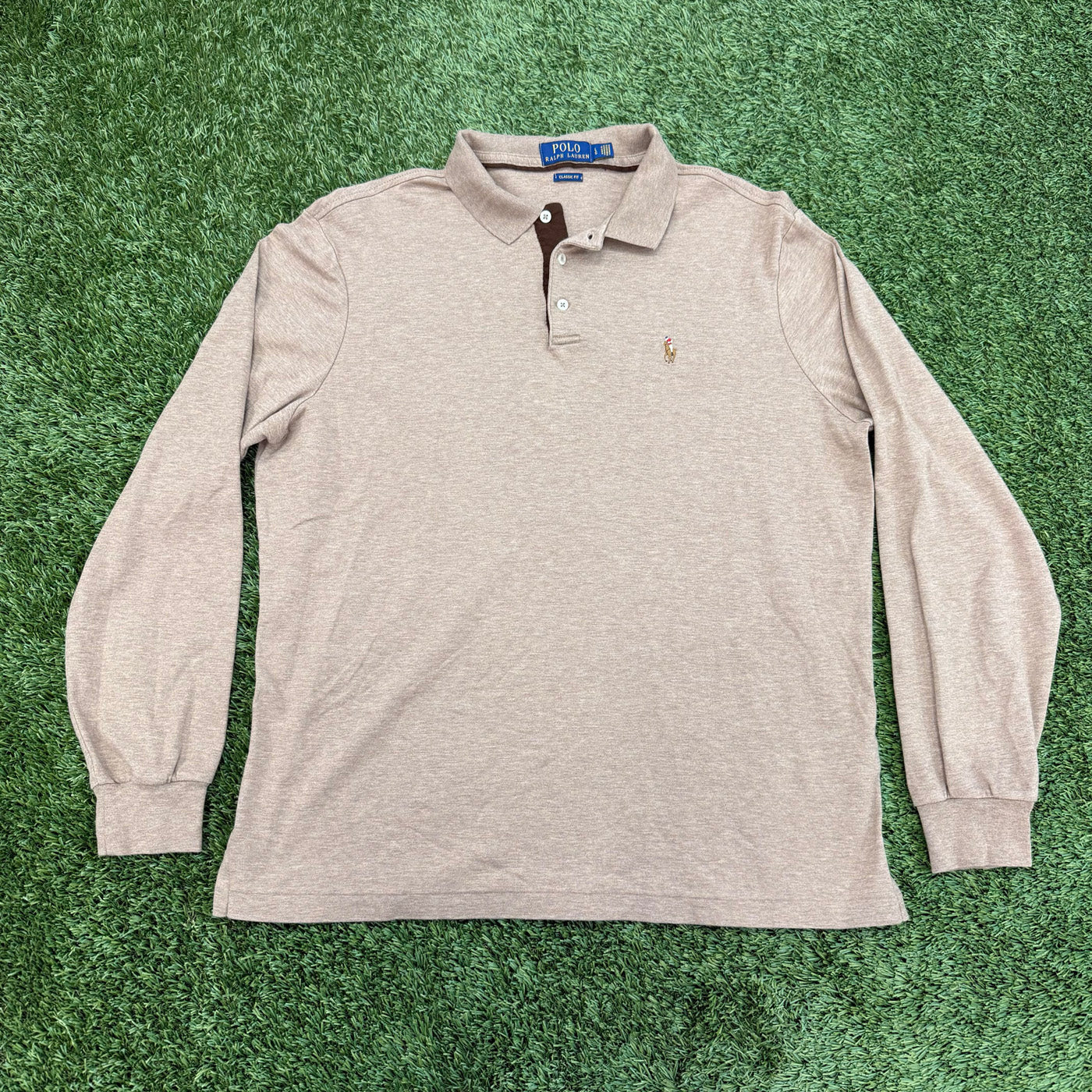 Vintage Polo Ralph Lauren Long Sleeve Polo Shirt, Brown, L