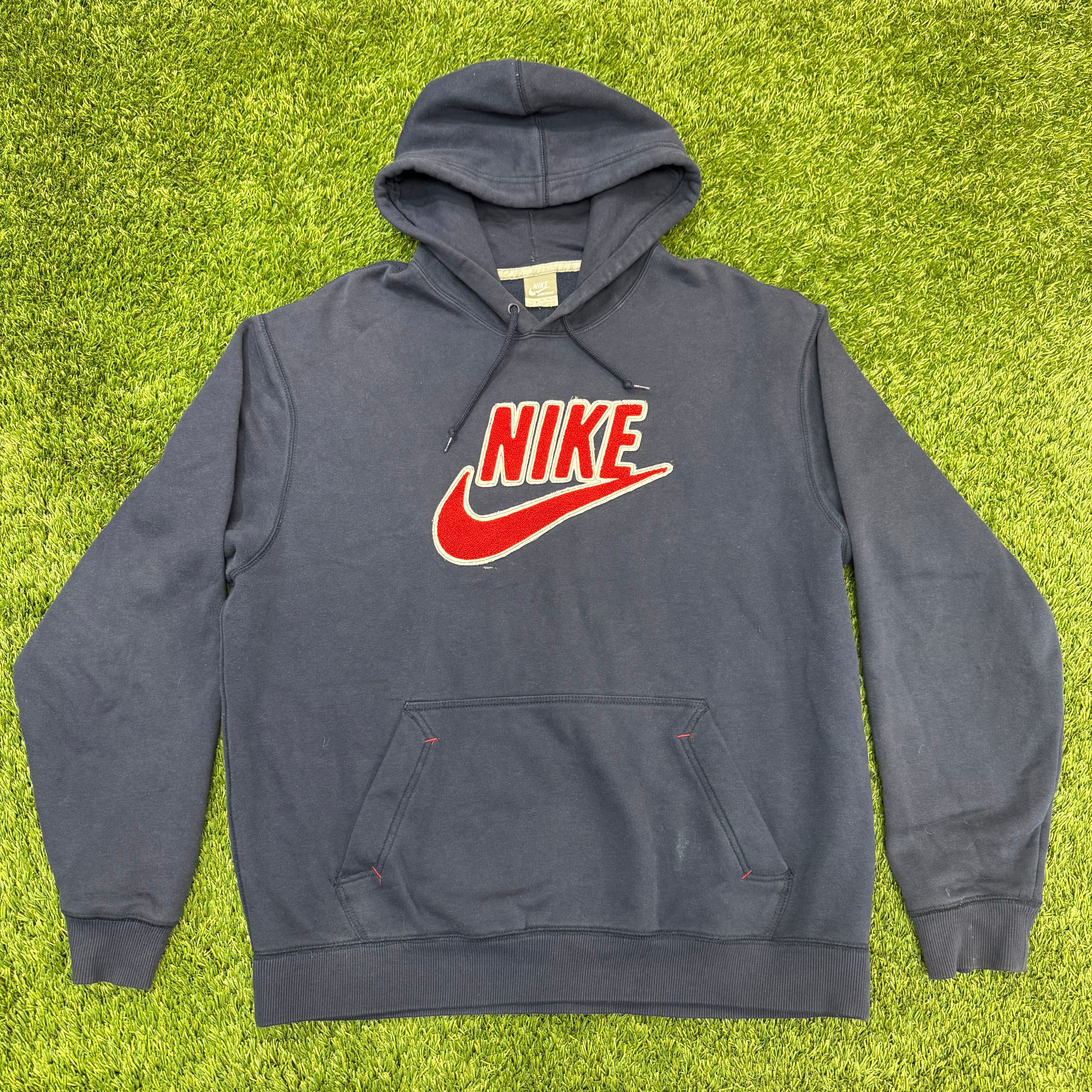 Nike Vintage Navy and Red Spellout Logo Sweatshirt, L
