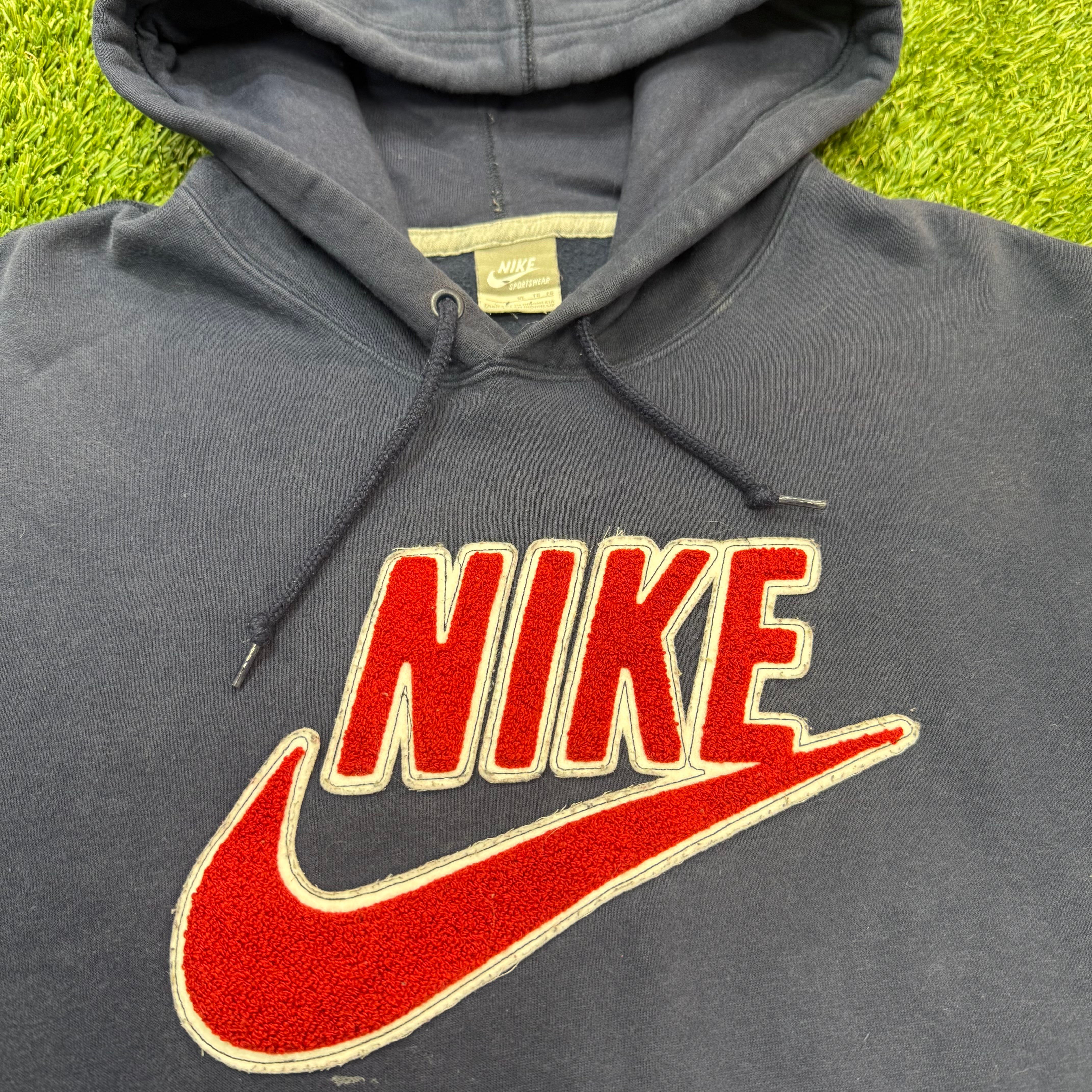 Nike Vintage Navy and Red Spellout Logo Sweatshirt, XL
