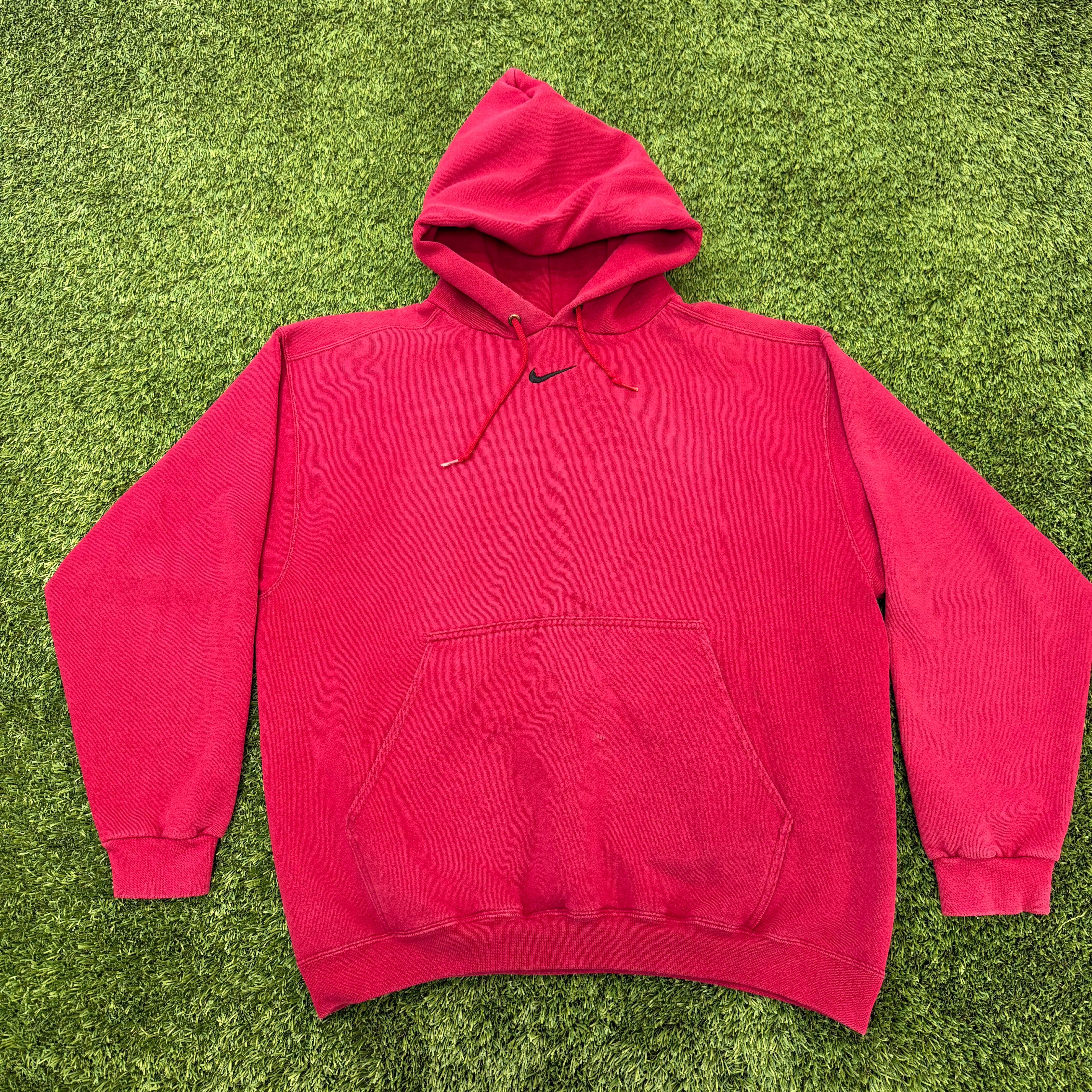 Nike Vintage Red Center Swoosh Hoodie, Black Swoosh, L
