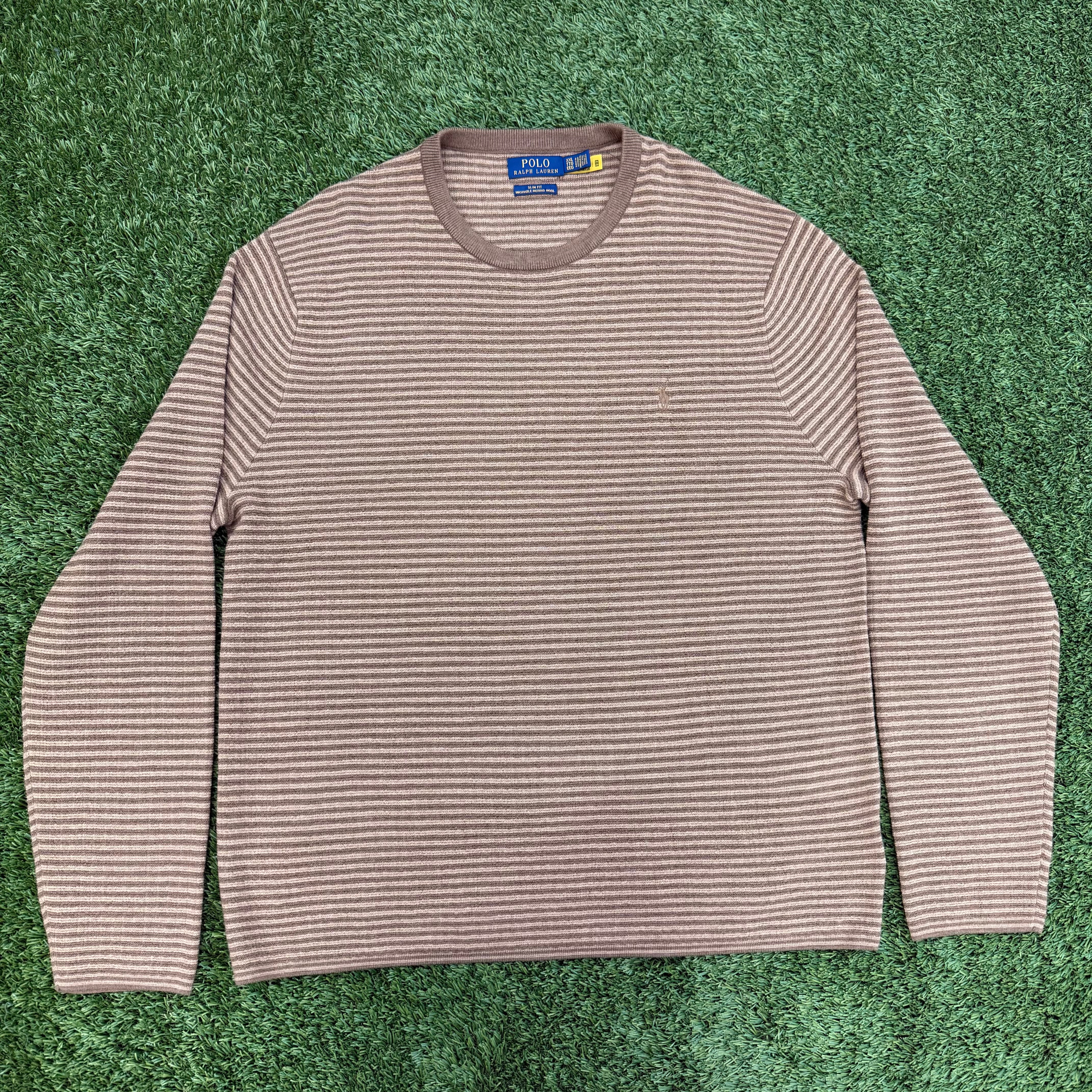 Polo Ralph Lauren Slim Fit Merino Wool Stripe Sweater - Camel, XXL NWT