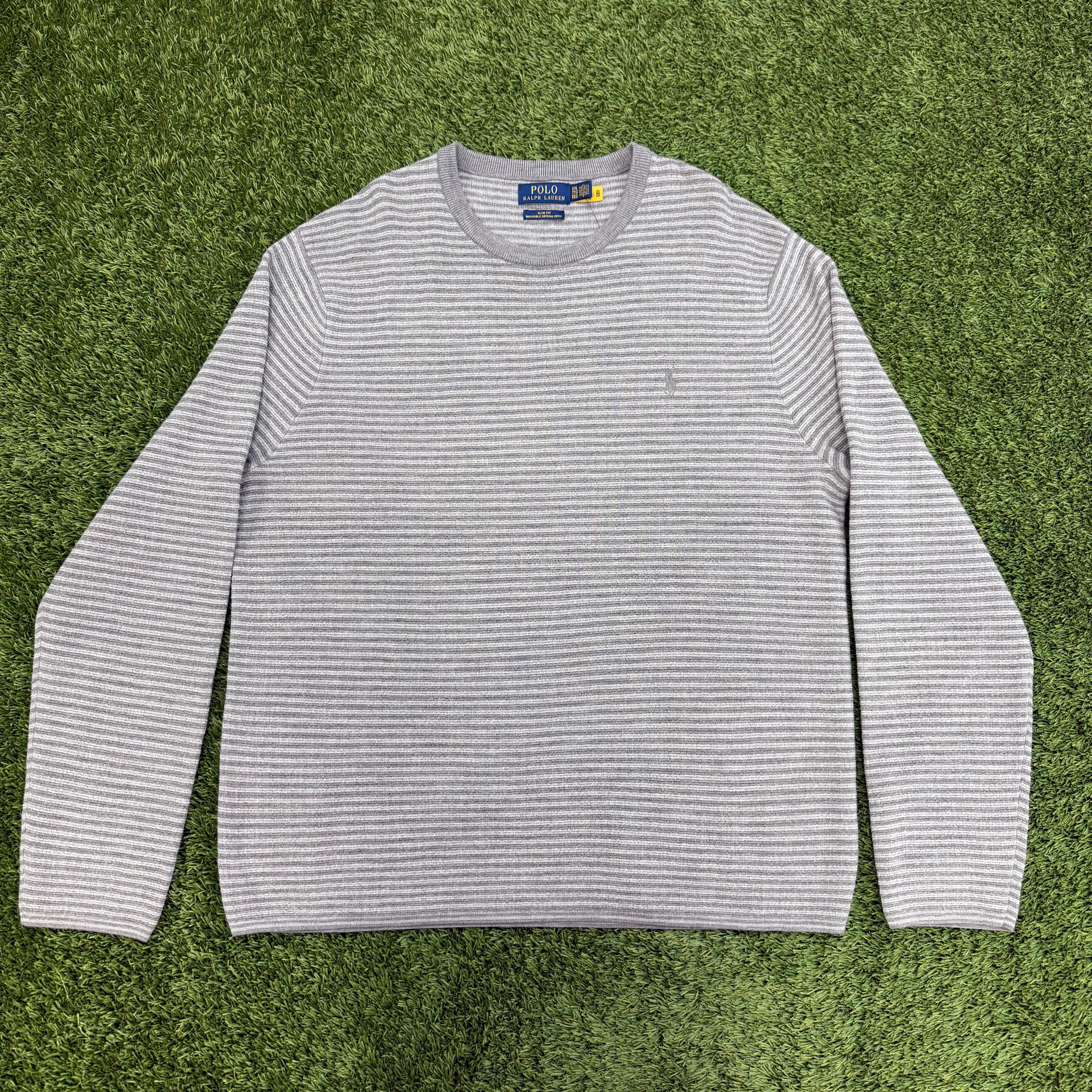 Polo Ralph Lauren Slim Fit Merino Wool Stripe Sweater - Gray, XXL NWT