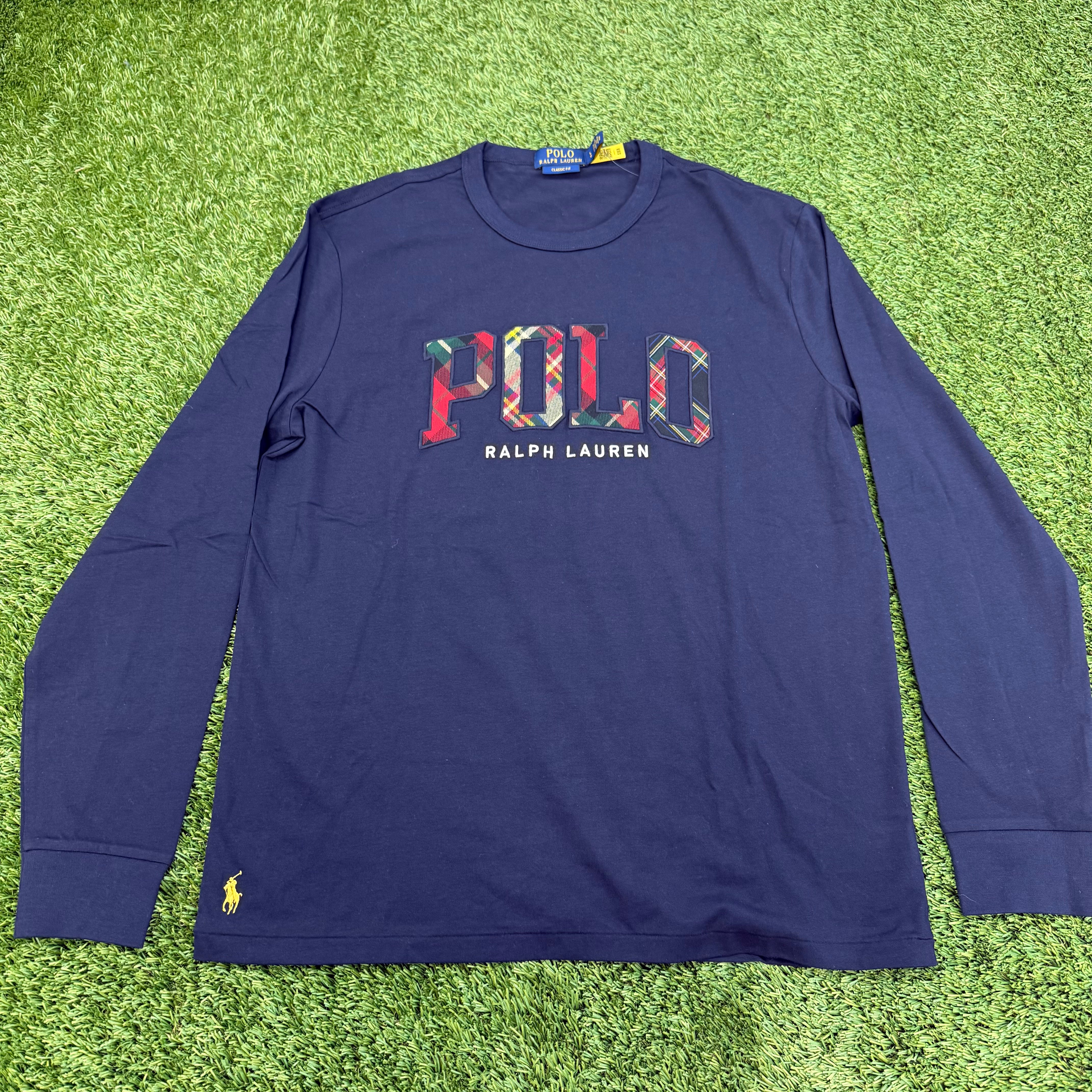 Polo Ralph Lauren Plaid Logo Jersey T-Shirt, Navy - L NWT