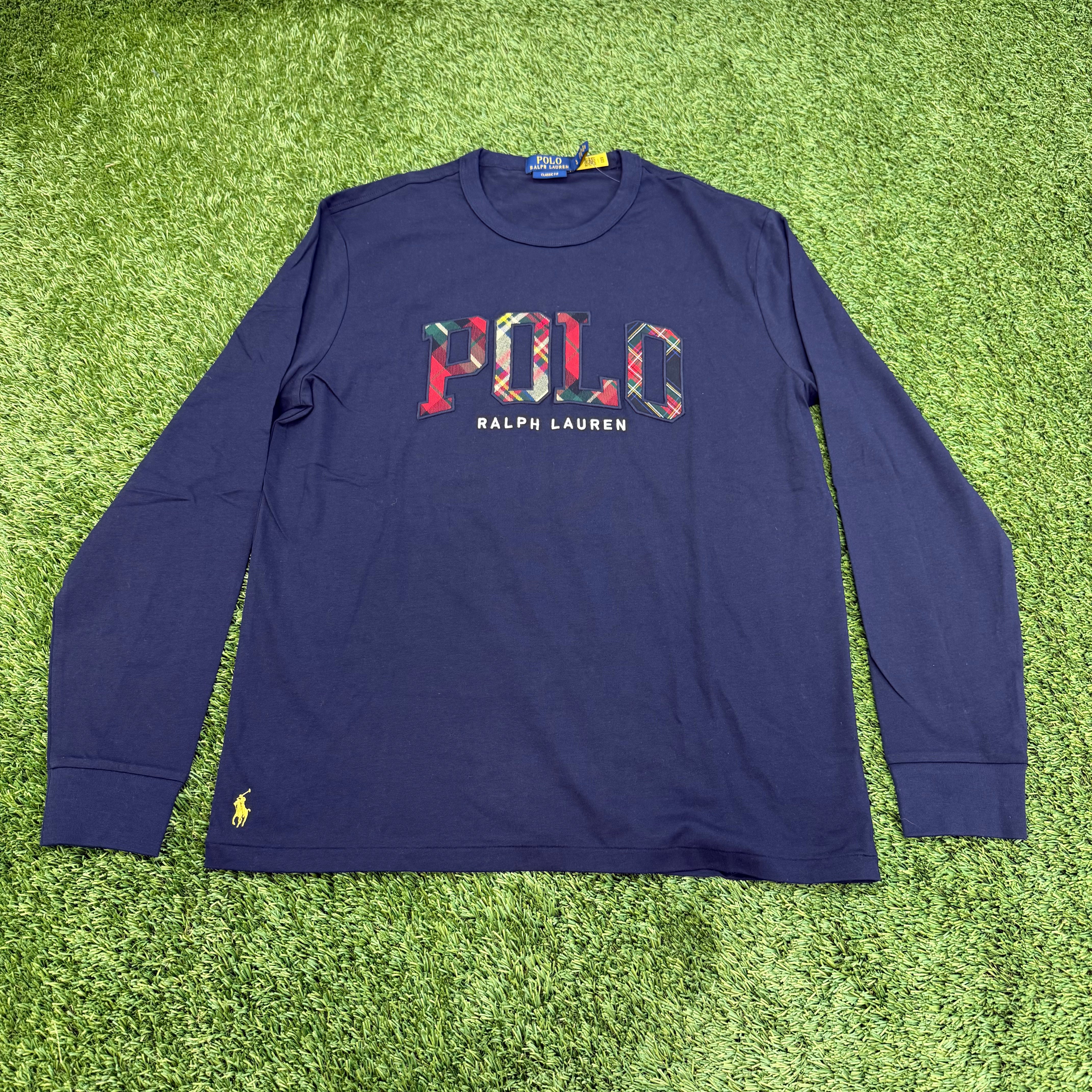 Polo Ralph Lauren Plaid Logo Jersey T-Shirt, Navy - L NWT