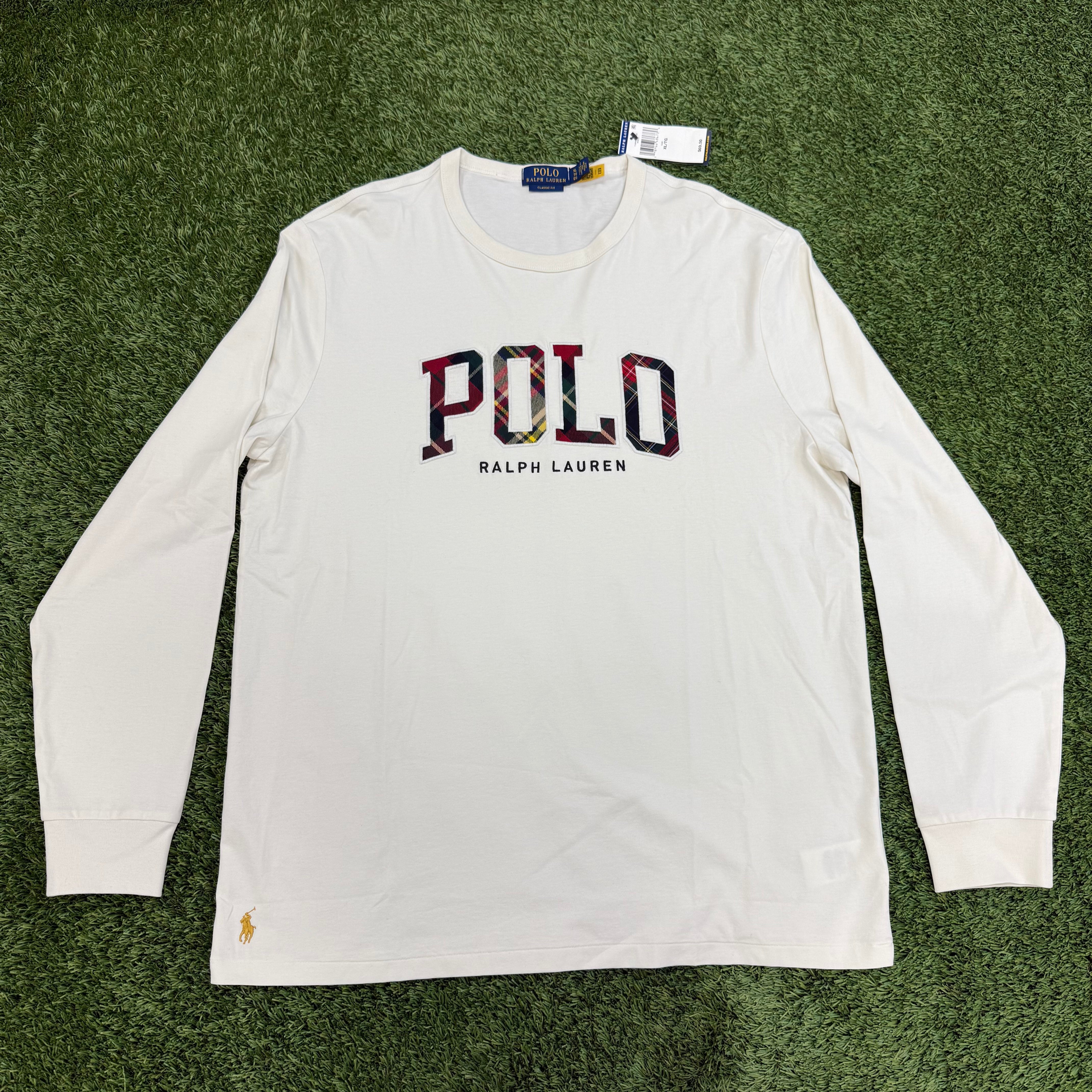 Polo Ralph Lauren Plaid Logo Jersey T-Shirt, Cream- XL NWT