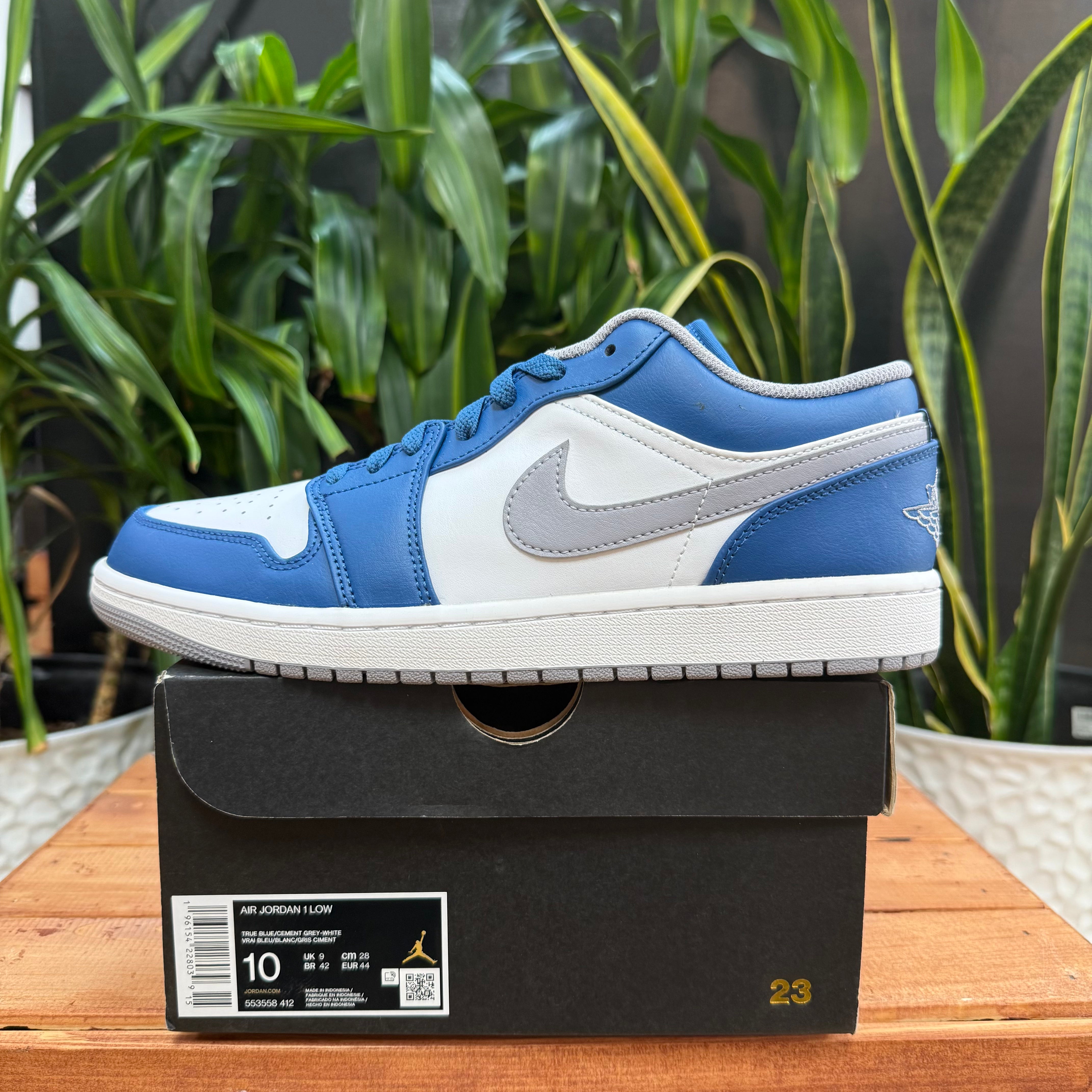 Nike Air Jordan 1 Low True Blue Cement, Mens 10, W11.5