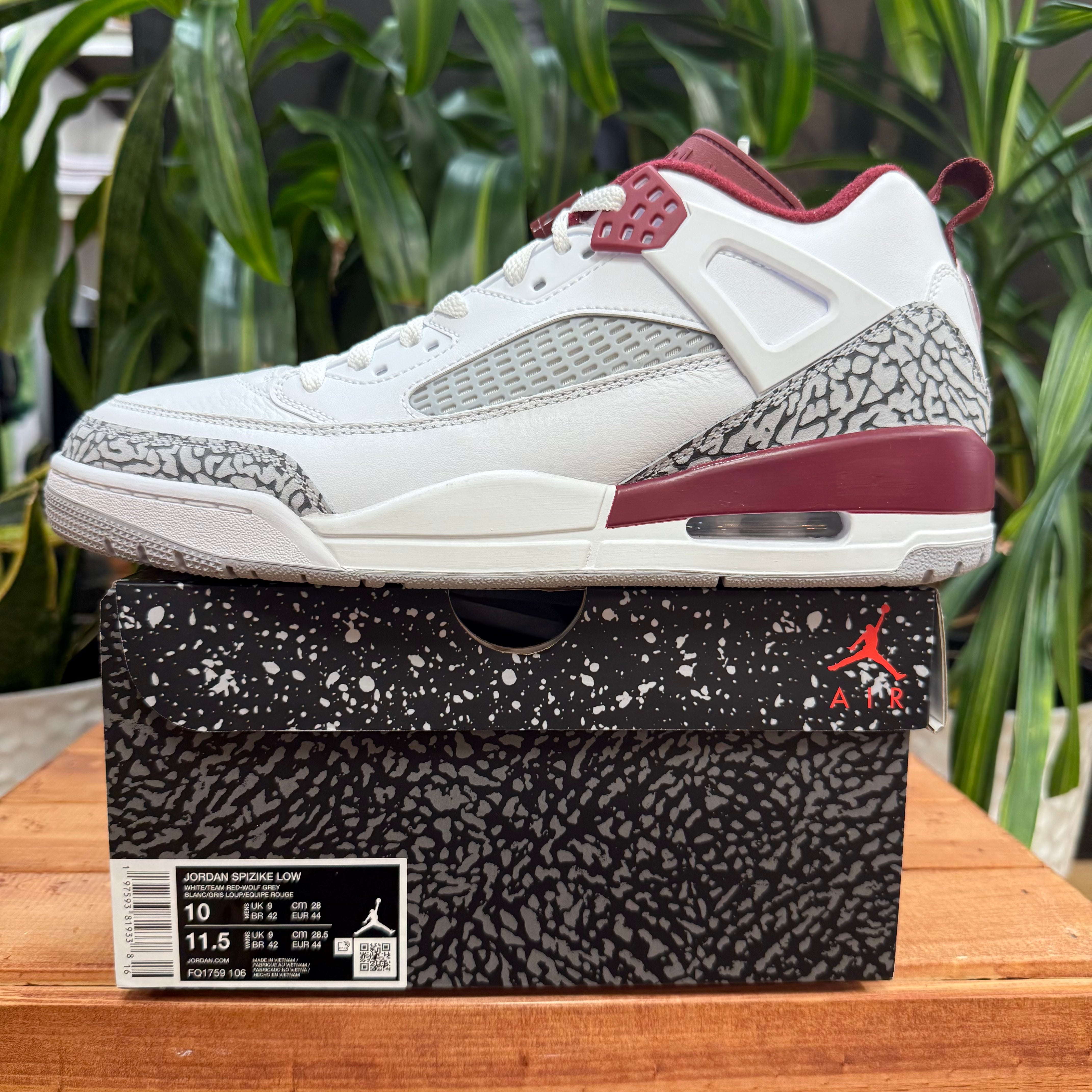 Jordan Spizike Low White Team Red Wolf Grey, Mens 10, W11.5