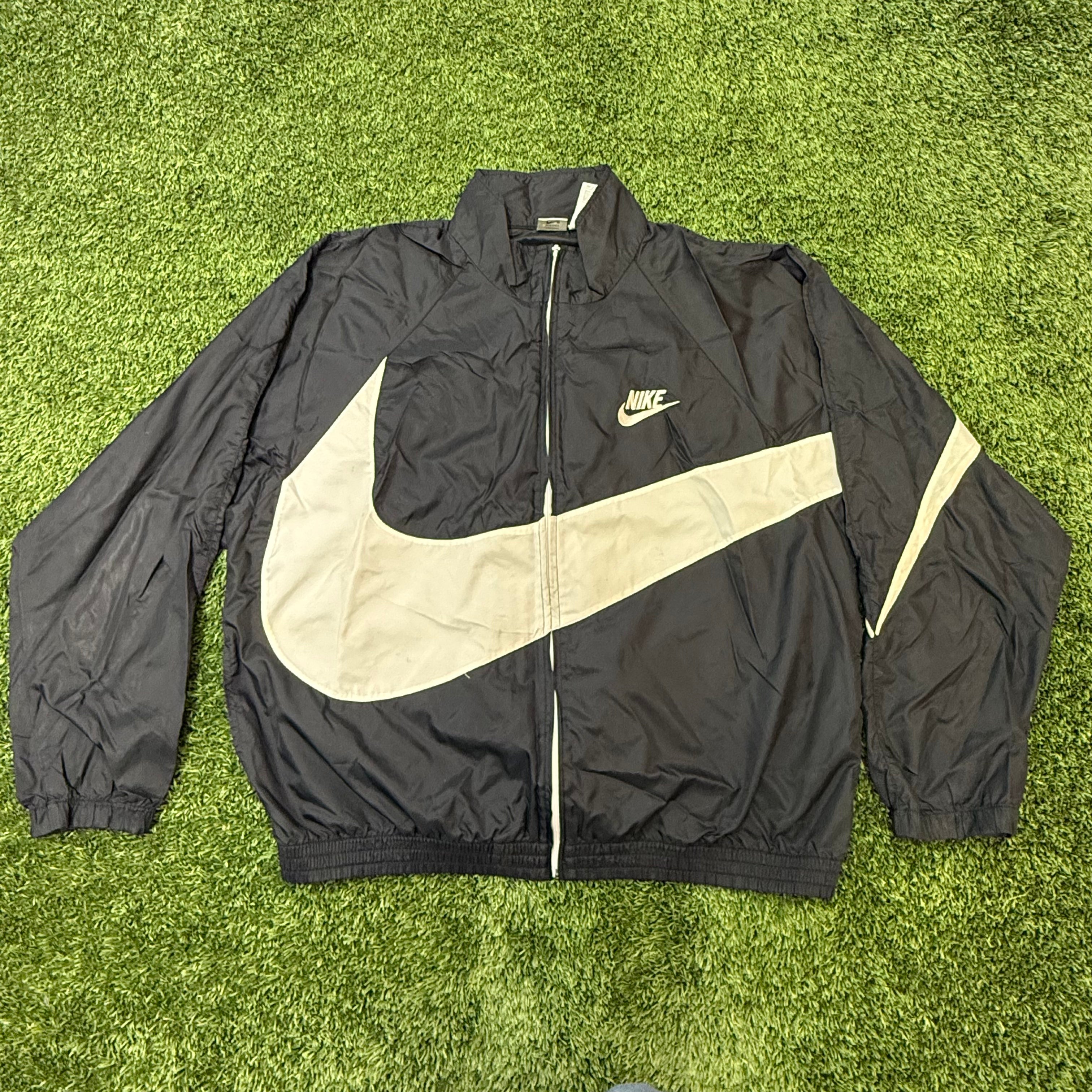 Vintage Nike Large Swoosh Black Windbreaker, XL