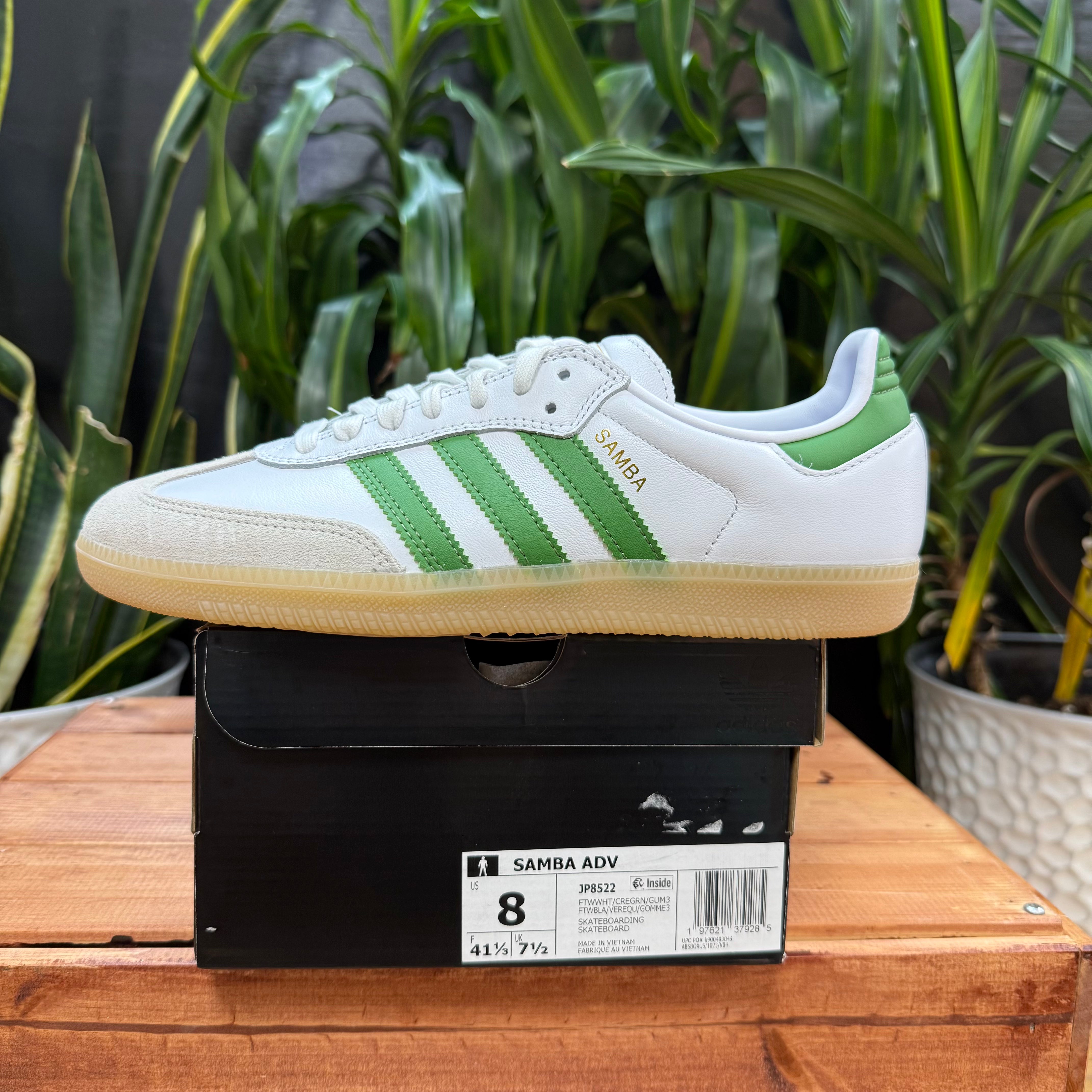 Adidas Samba ADV White/Crew Green, Mens 8, W9.5