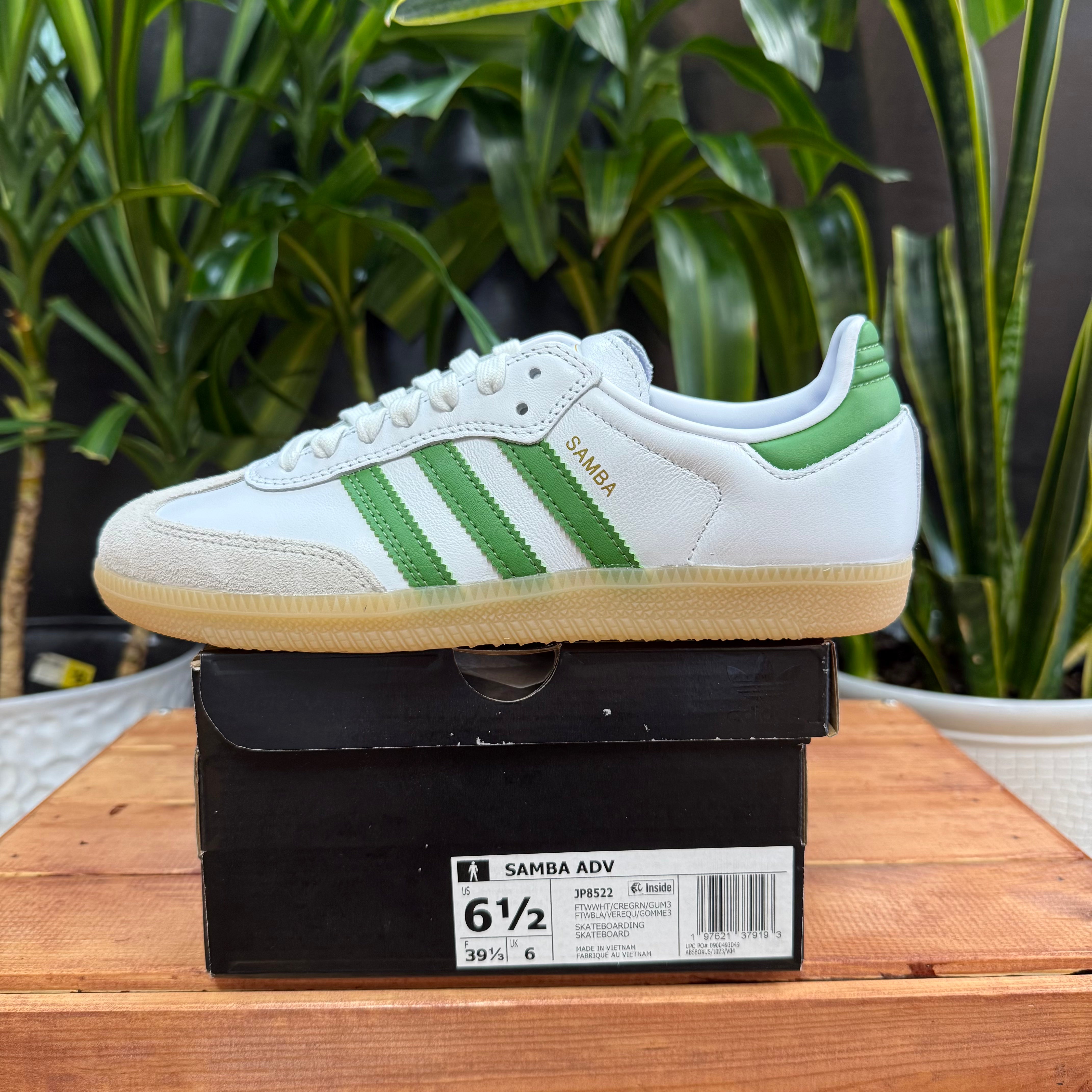 Adidas Samba ADV White/Crew Green, Mens 6.5, W8