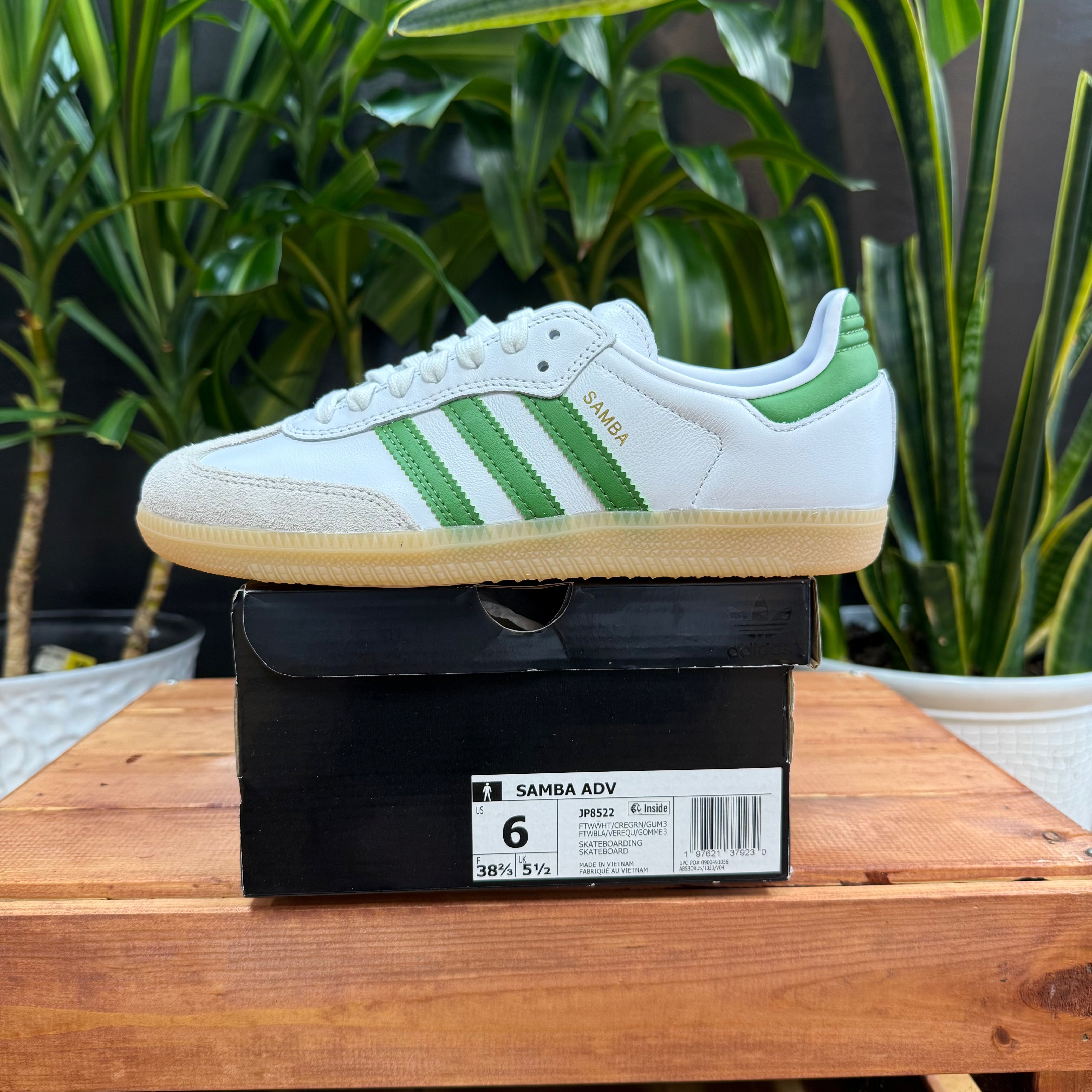 Adidas Samba ADV White/Crew Green, Mens 6, W7.5