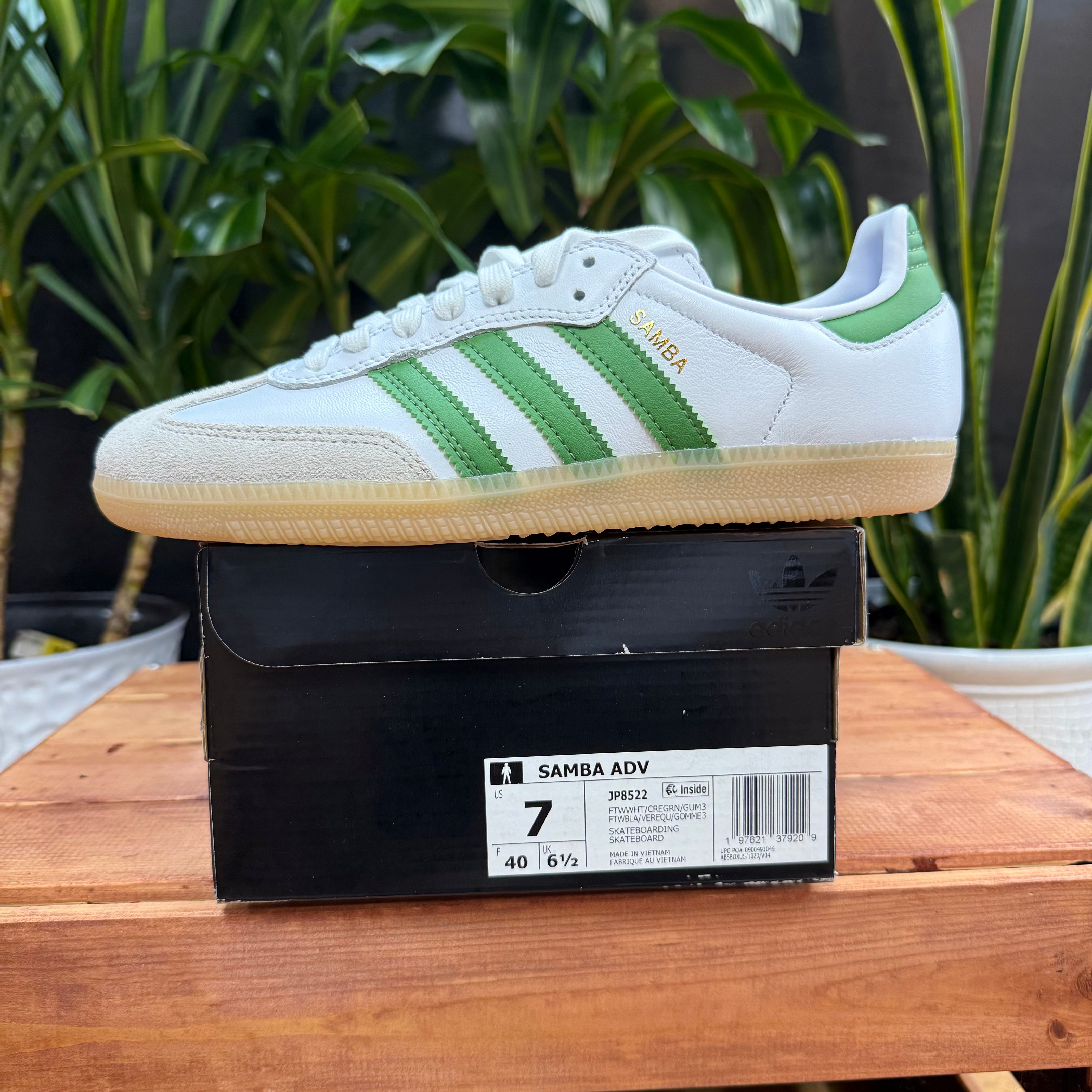 Adidas Samba ADV White/Crew Green, Mens 7, W8.5