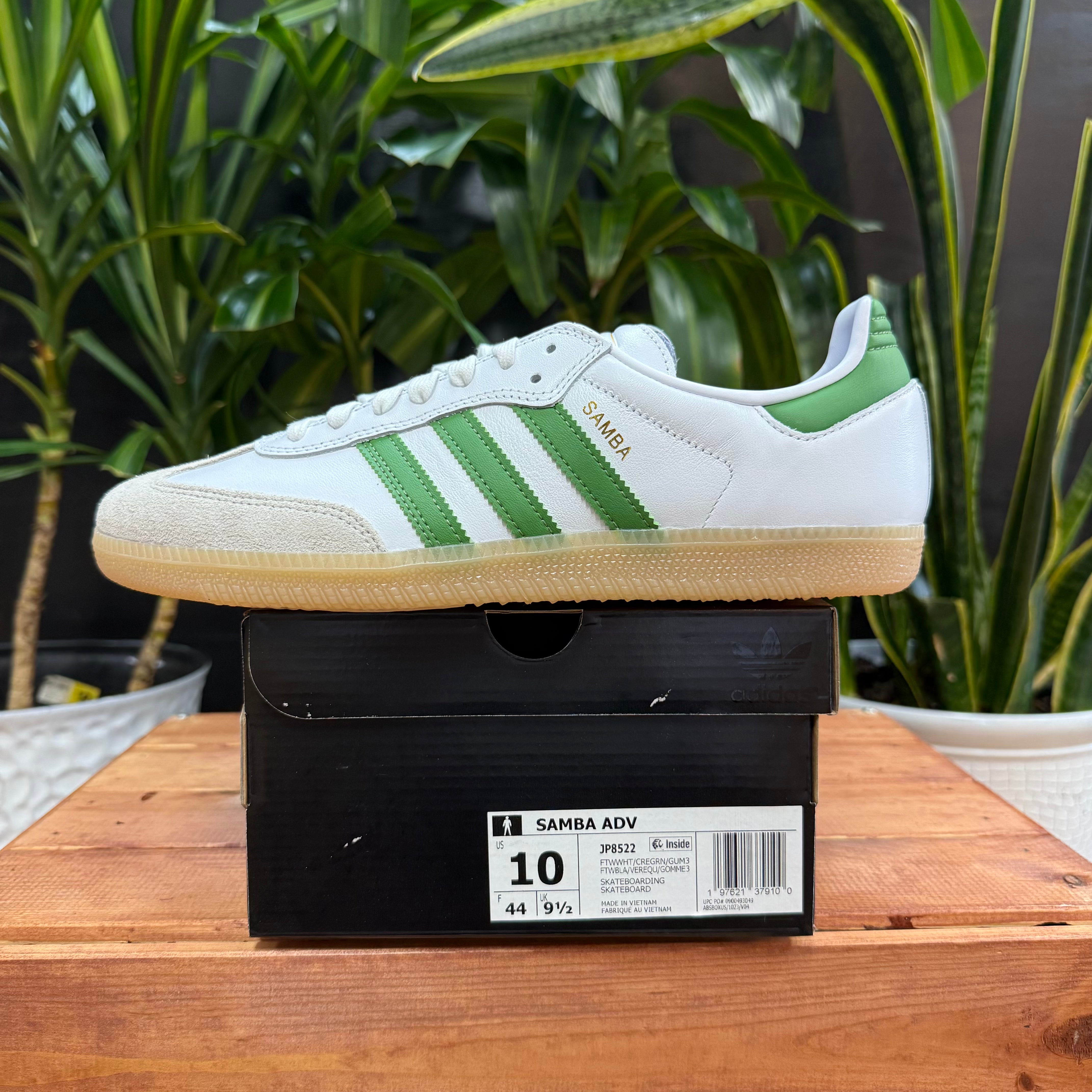 Adidas Samba ADV White/Crew Green, Mens 10, W11.5