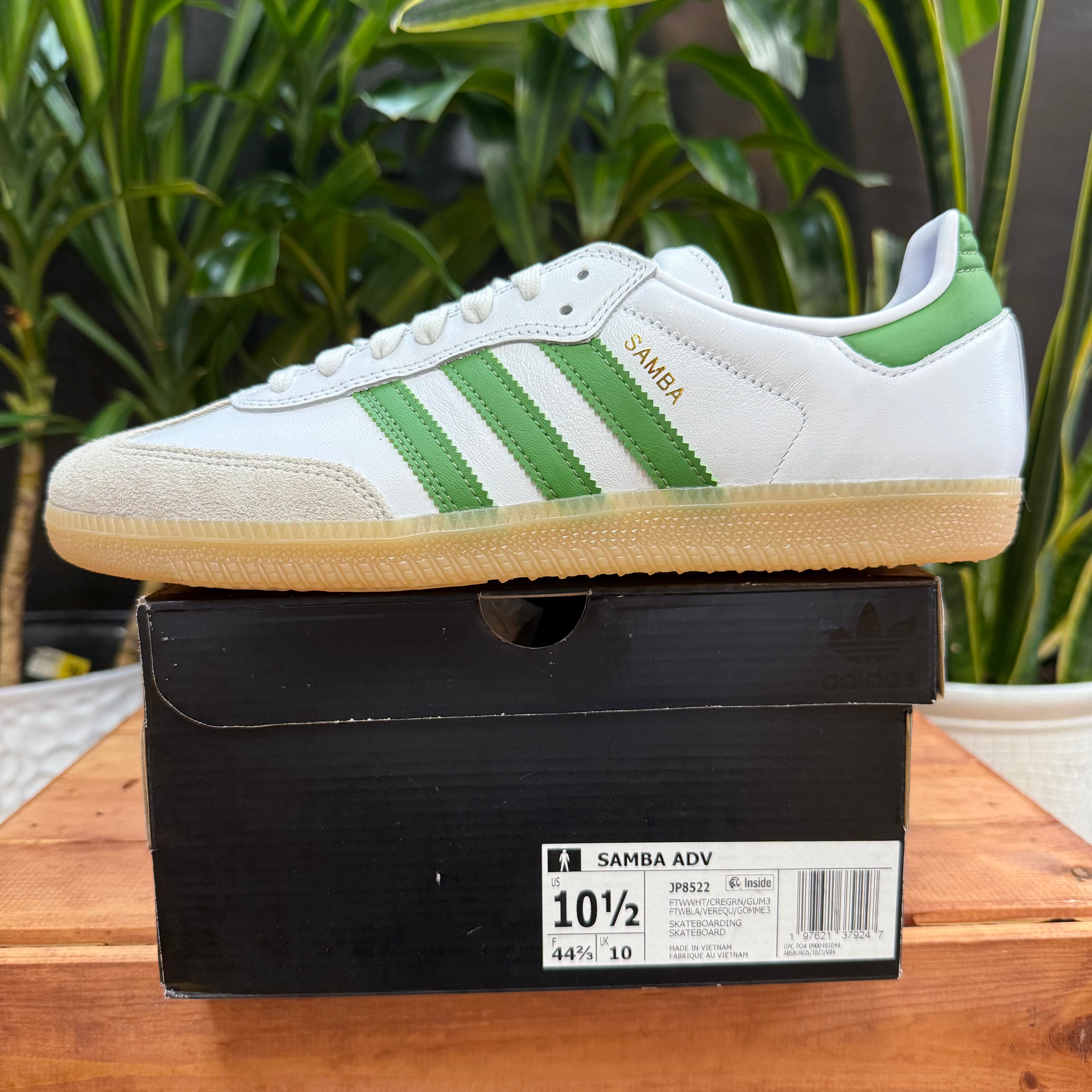 Adidas Samba ADV White/Crew Green, Mens 10.5, W12