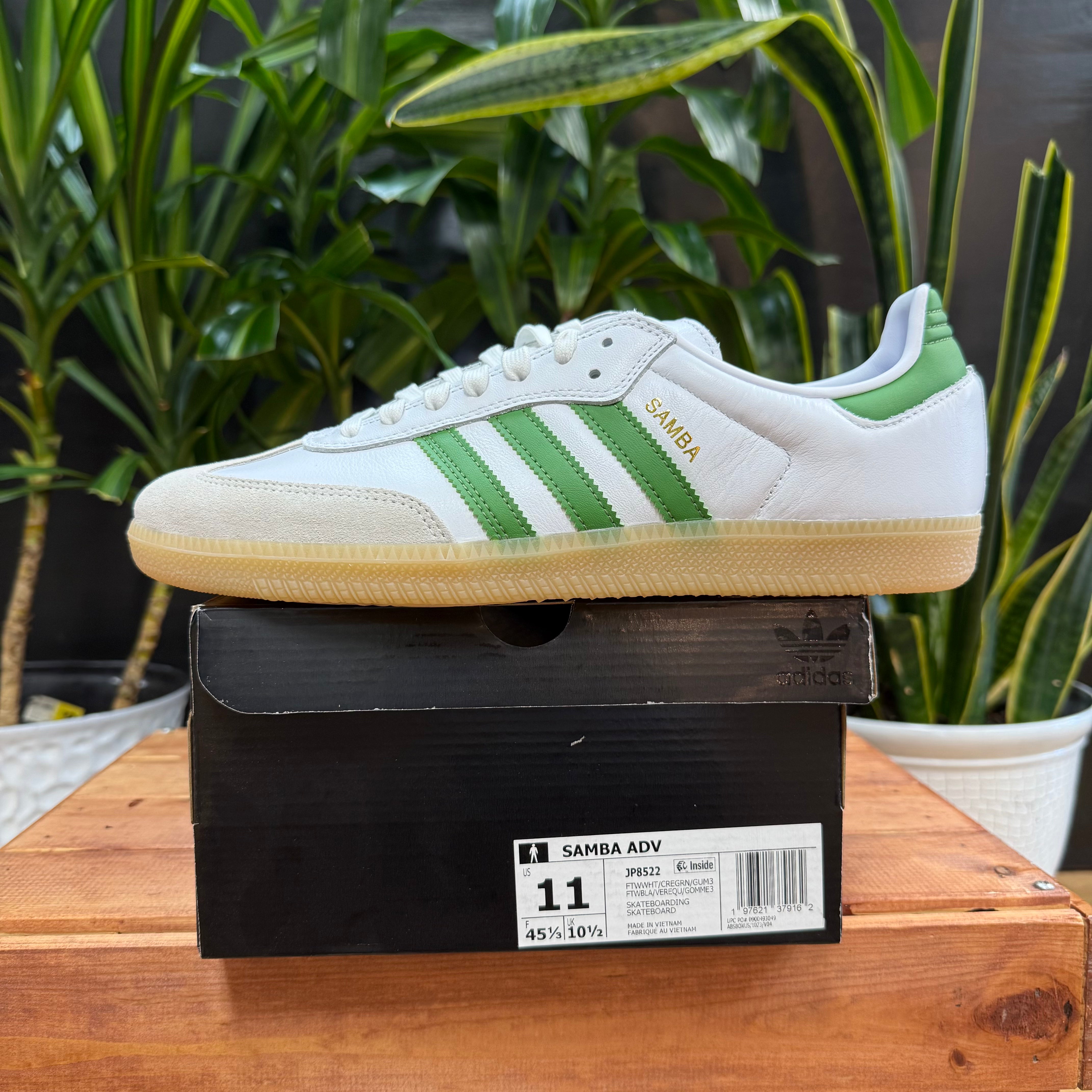 Adidas Samba ADV White/Crew Green, Mens 11, W12.5