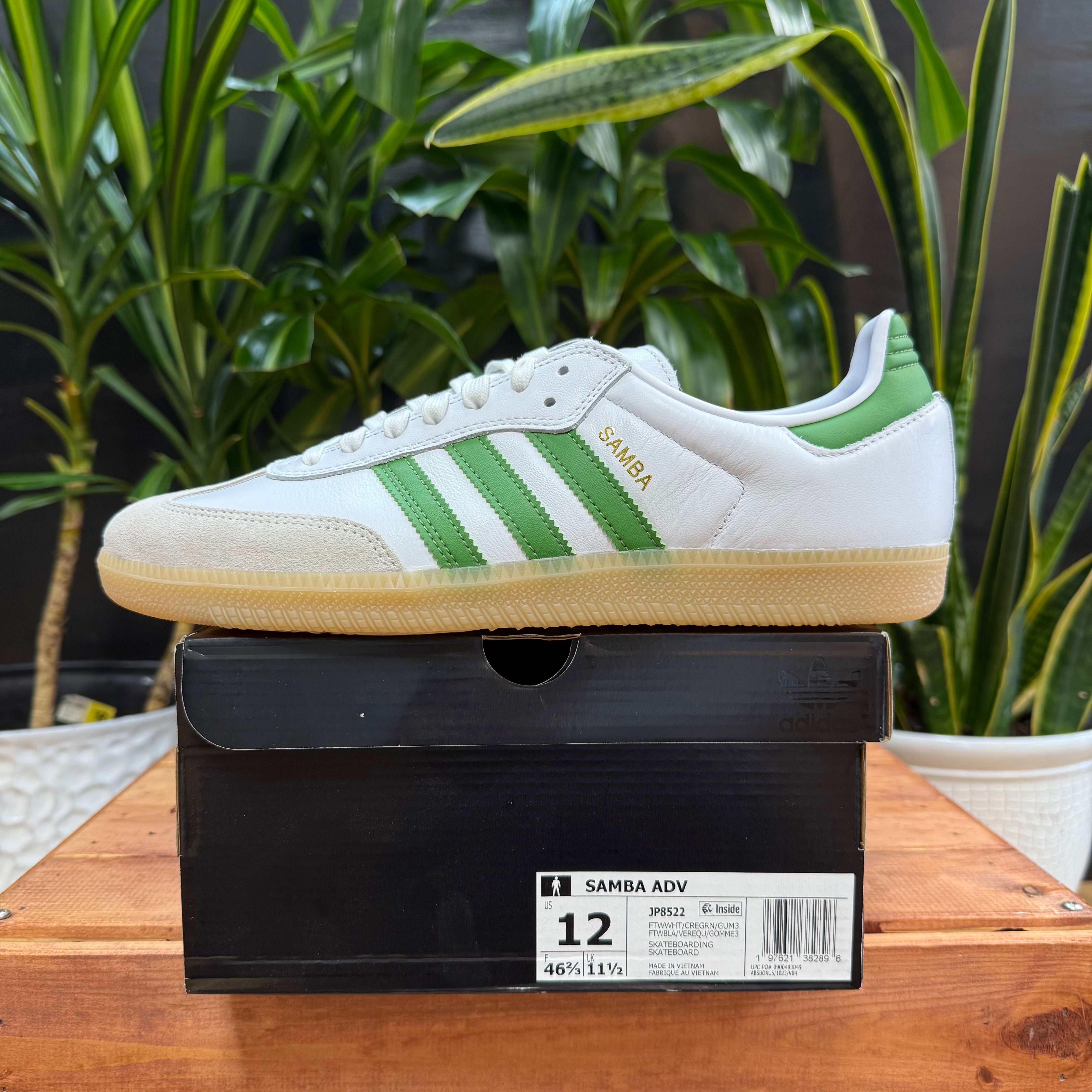 Adidas Samba ADV White/Crew Green, Mens 12