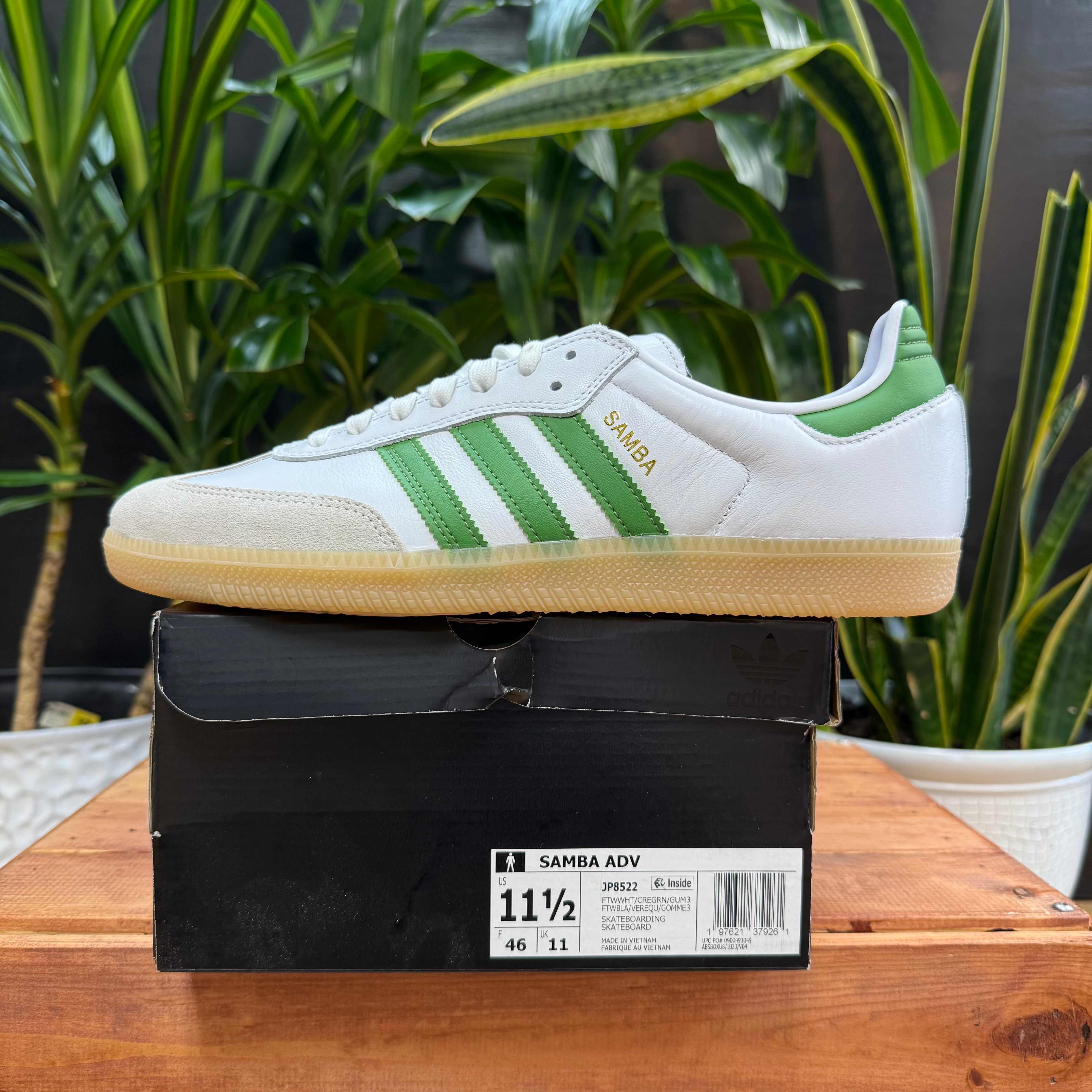 Adidas Samba ADV White/Crew Green, Mens 11.5, W13