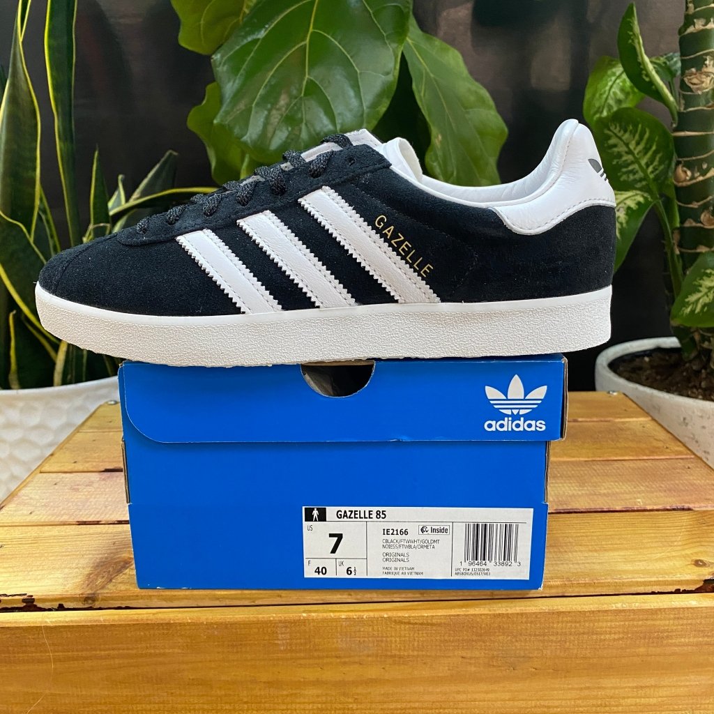 Adidas Gazelle 85 Black Suede, Mens 7, W8.5 - Banana Stand