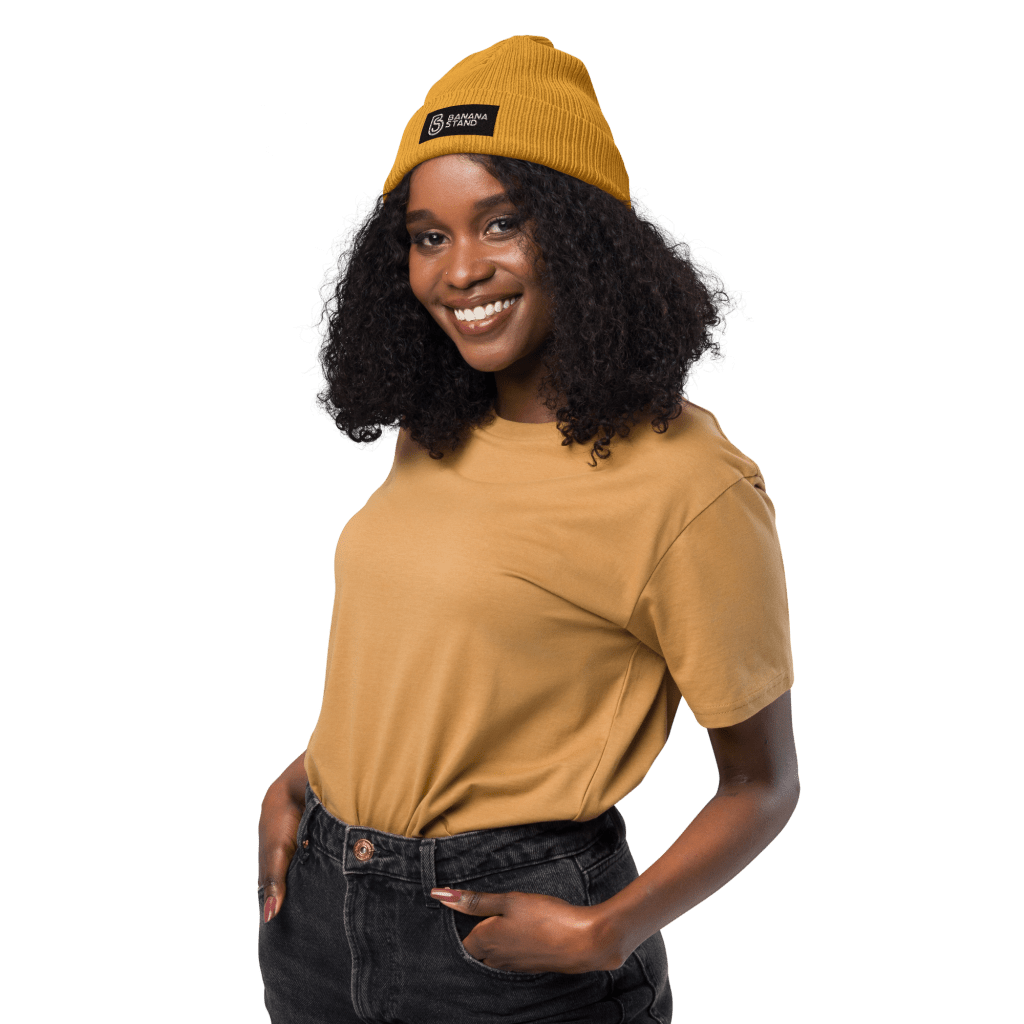 Banana Stand Organic Ribbed Box Logo Beanie, Gold - Banana Stand