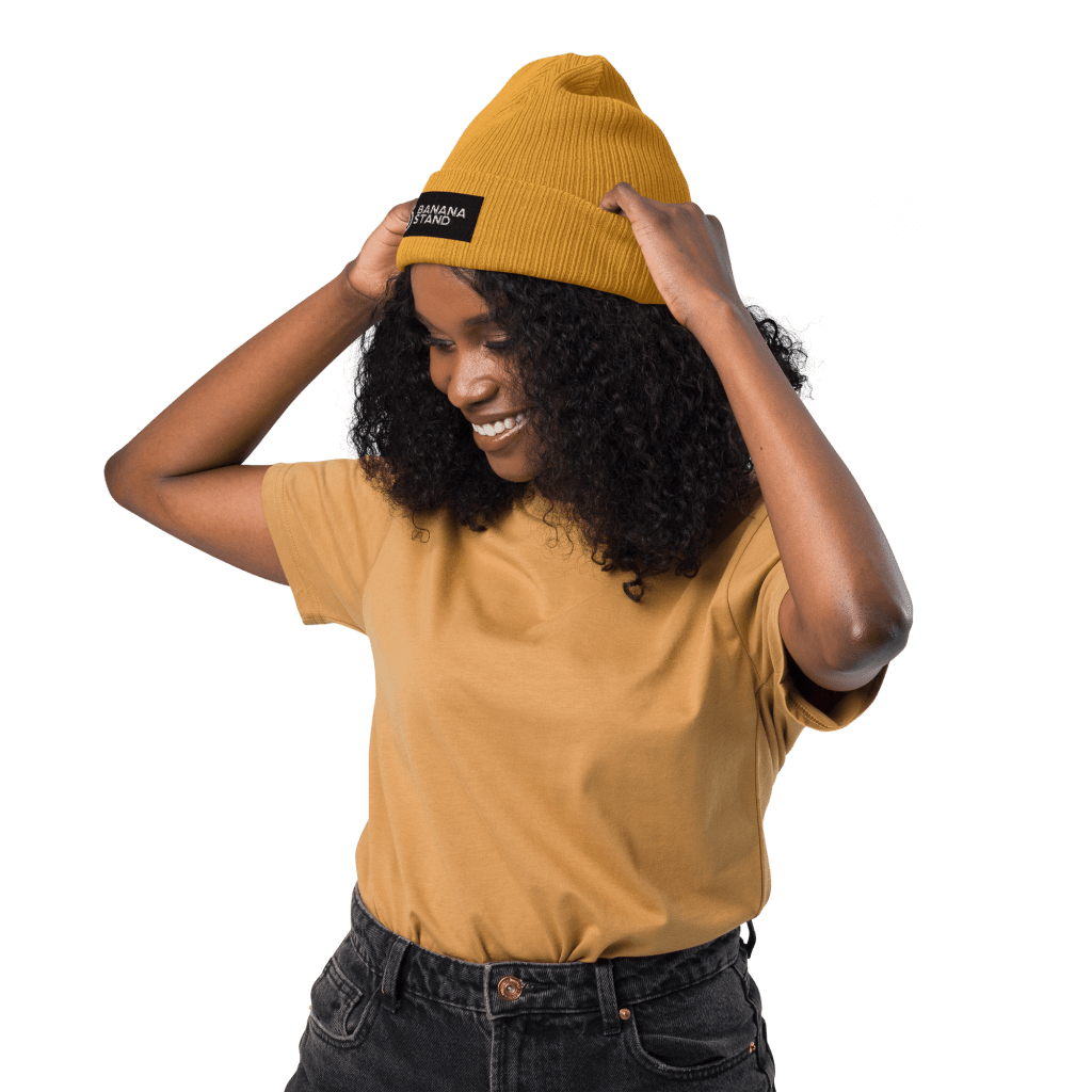 Banana Stand Organic Ribbed Box Logo Beanie, Gold - Banana Stand