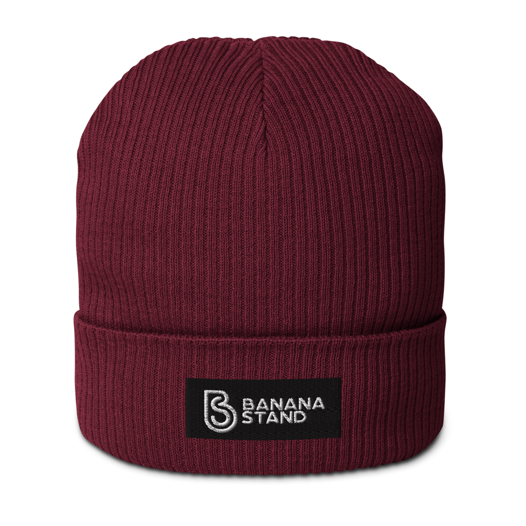 Banana Stand Organic Ribbed Box Logo Beanie, Maroon - Banana Stand