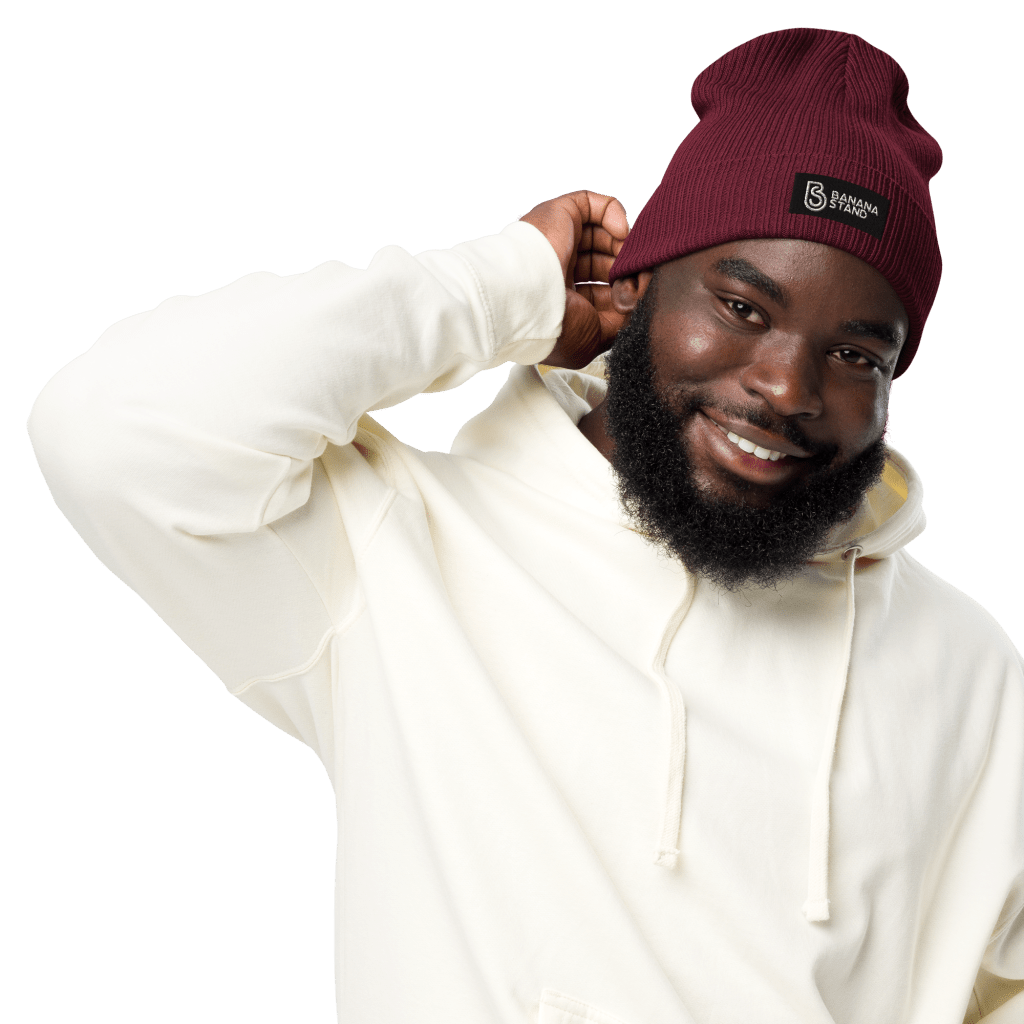 Banana Stand Organic Ribbed Box Logo Beanie, Maroon - Banana Stand