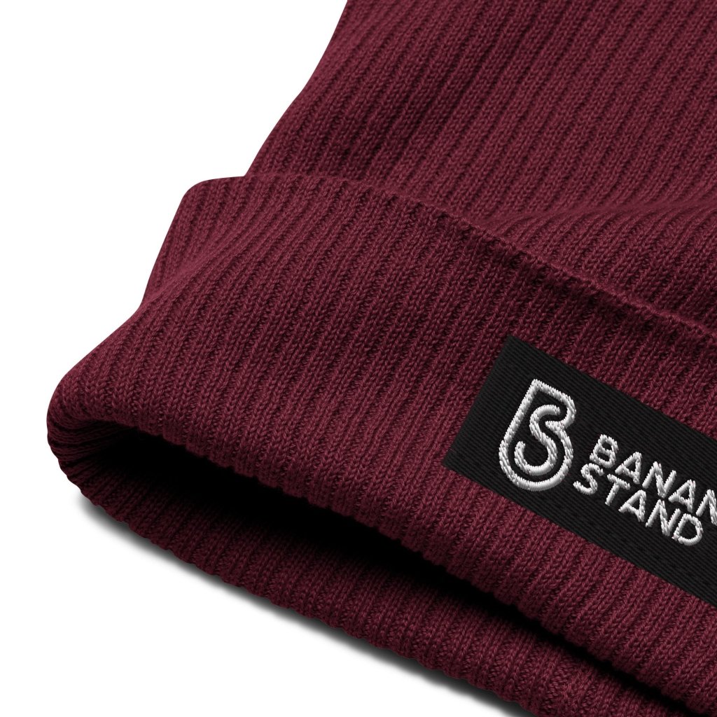 Banana Stand Organic Ribbed Box Logo Beanie, Maroon - Banana Stand