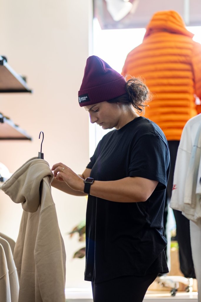 Banana Stand Organic Ribbed Box Logo Beanie, Maroon - Banana Stand