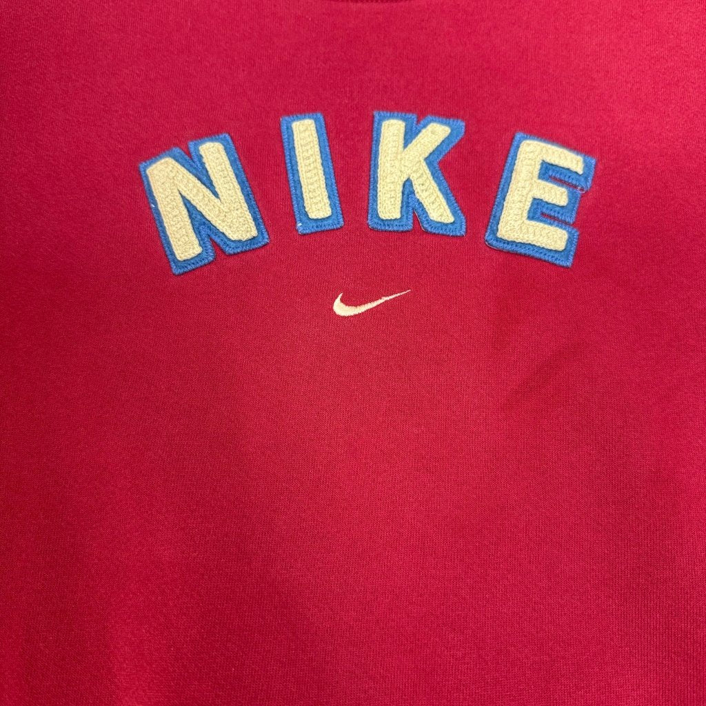 Nike 1990s Vintage Spell Out Swoosh/Check Red Crewneck, M - Banana Stand