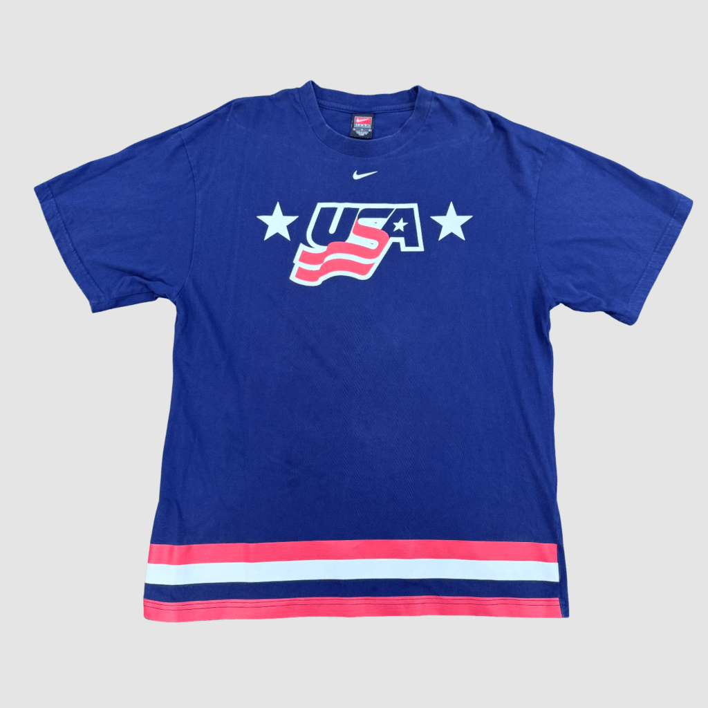 Nike Vintage Center Swoosh USA Hockey Navy Short Sleeve, L - Banana Stand