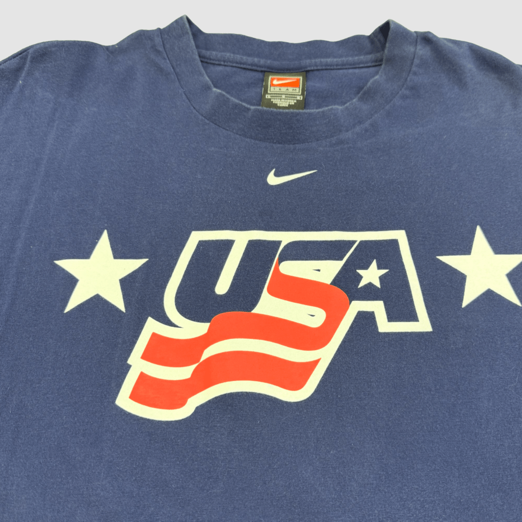 Nike Vintage Center Swoosh USA Hockey Navy Short Sleeve, L - Banana Stand