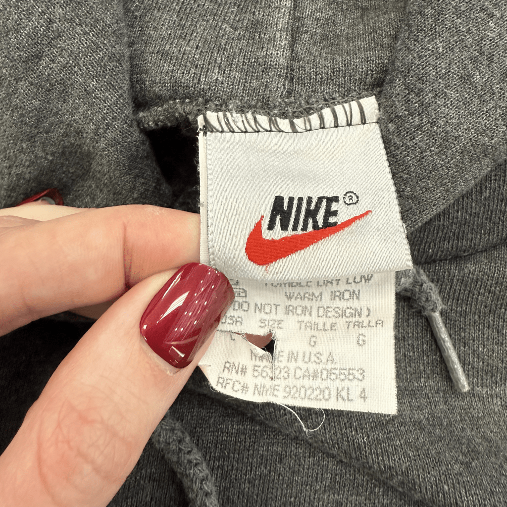Nike Vintage Made in USA Gray Center Swoosh Hoodie, L - Banana Stand