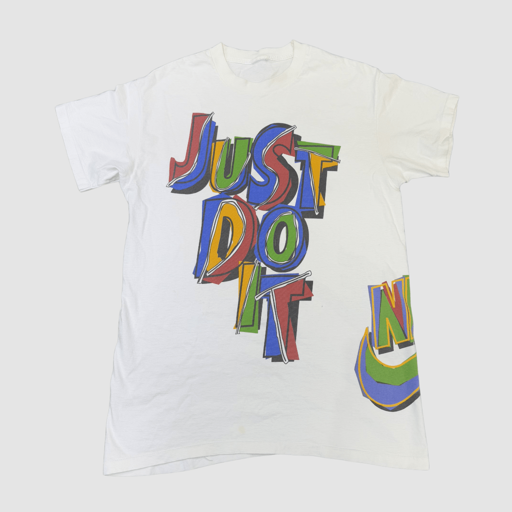 Nike Vintage White 'Just Do It' Short Sleeve Shirt, L - Banana Stand