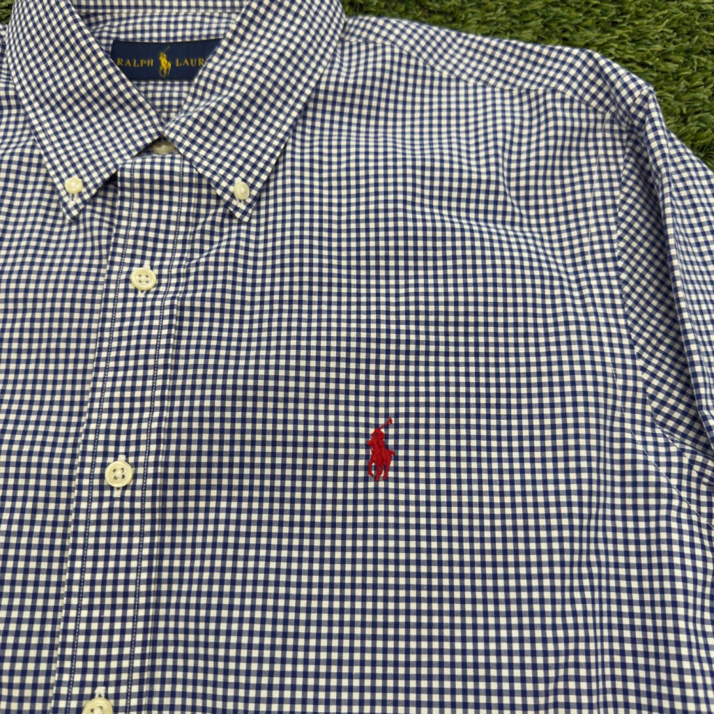 Polo Ralph Lauren Navy Check Button Down, L - Banana Stand