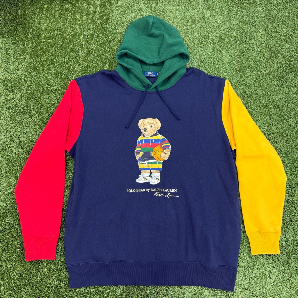 Polo Ralph Lauren Navy Colorblock Basketball Polo Bear Hoodie, L - Banana Stand