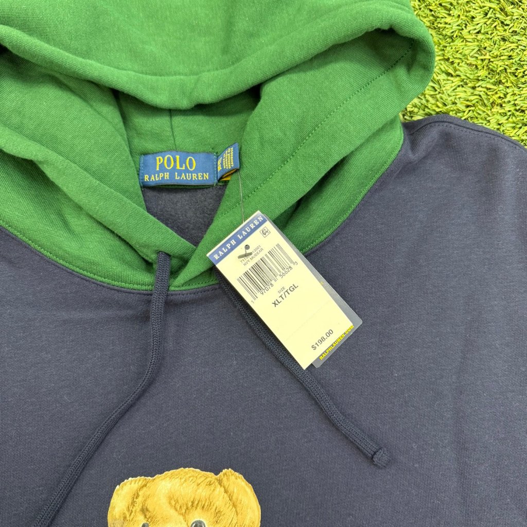 Polo Ralph Lauren Navy Colorblock Basketball Polo Bear Hoodie, XL - Banana Stand