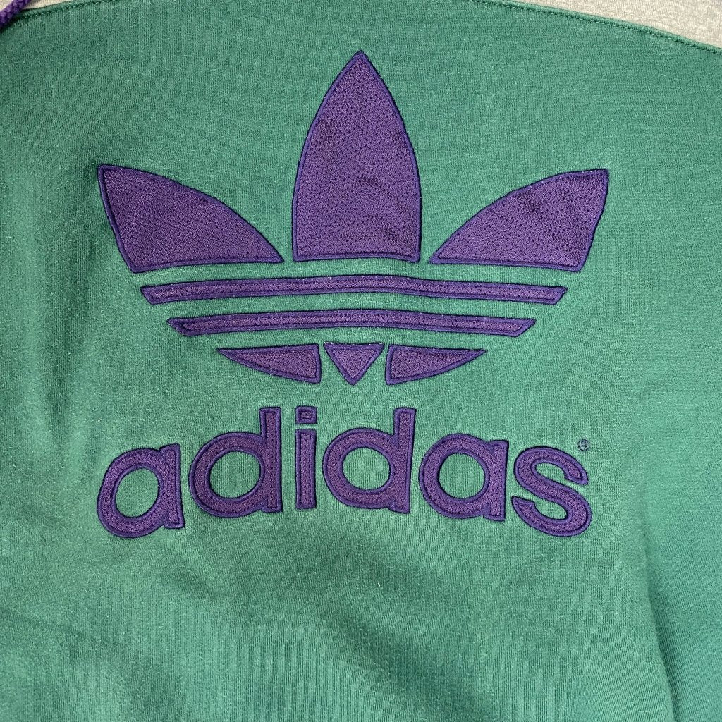 Vintage Adidas Green and Purple Hoodie, M - Banana Stand