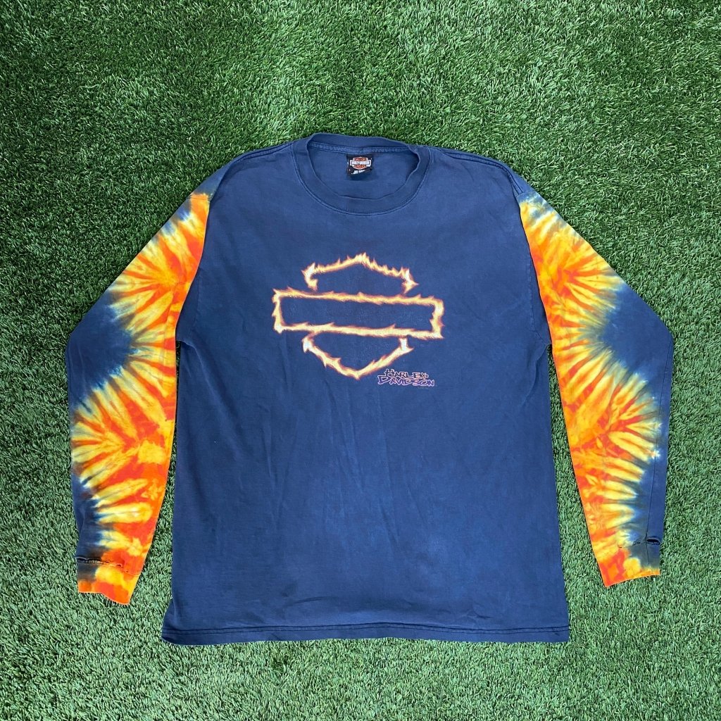 Vintage Harley Davidson Tie Dye Flames Long Sleeve Shirt, L - Banana Stand