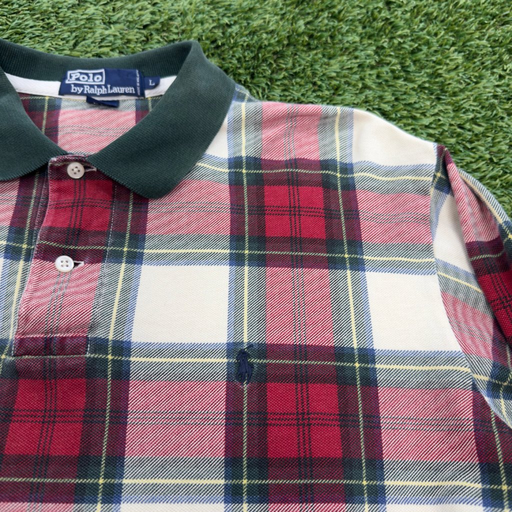 Vintage Polo Ralph Lauren Cream Plaid Long Sleeve, L - Banana Stand