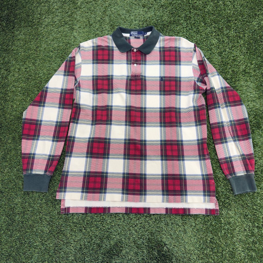 Vintage Polo Ralph Lauren Cream Plaid Long Sleeve, L - Banana Stand